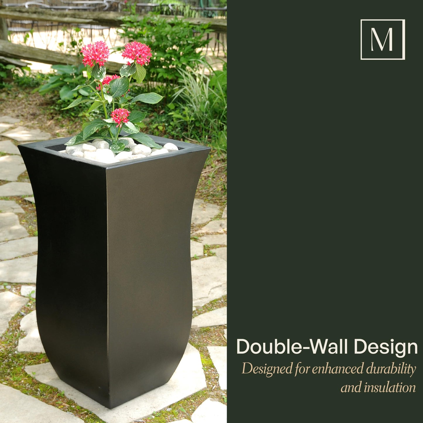 Mayne Valencia 30in Tall Planter - Neptune Blue - 16in x 16in x 30in - with Removable Plug, Polyethylene (5874-NB)