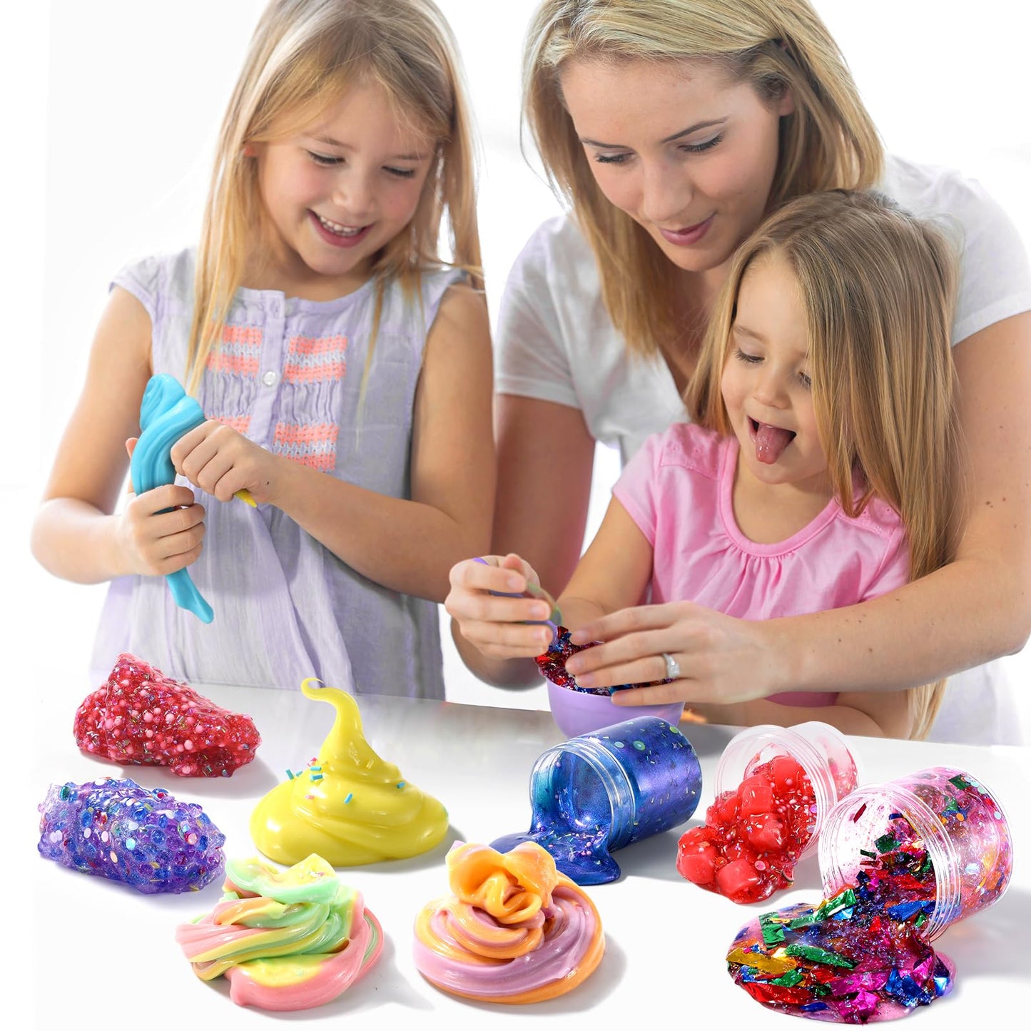 pokujyrt Confetti Slime Kit, Sparkling Slime Making Kit, DIY Craft Set with Clear Glue, Colors, and Decorations, Ages 6+