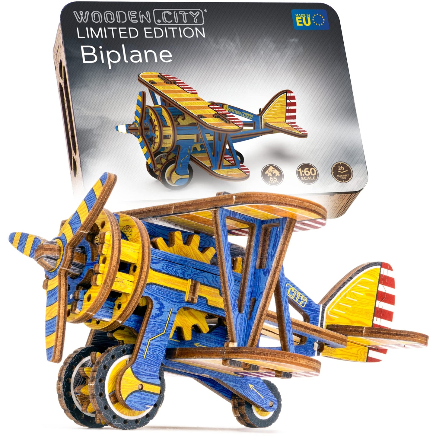 WOODEN.CITY Biplane - 3D Wooden Puzzles for Adults - Aircraft Model Building Kits - Limited Edition