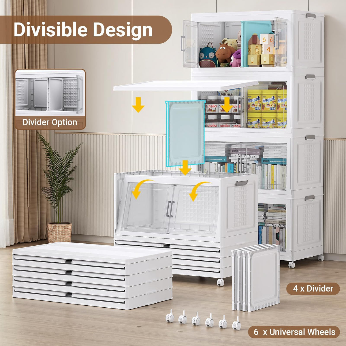 600 Qt Stackable Storage Bins Foldable Cabinet (3 Count)
