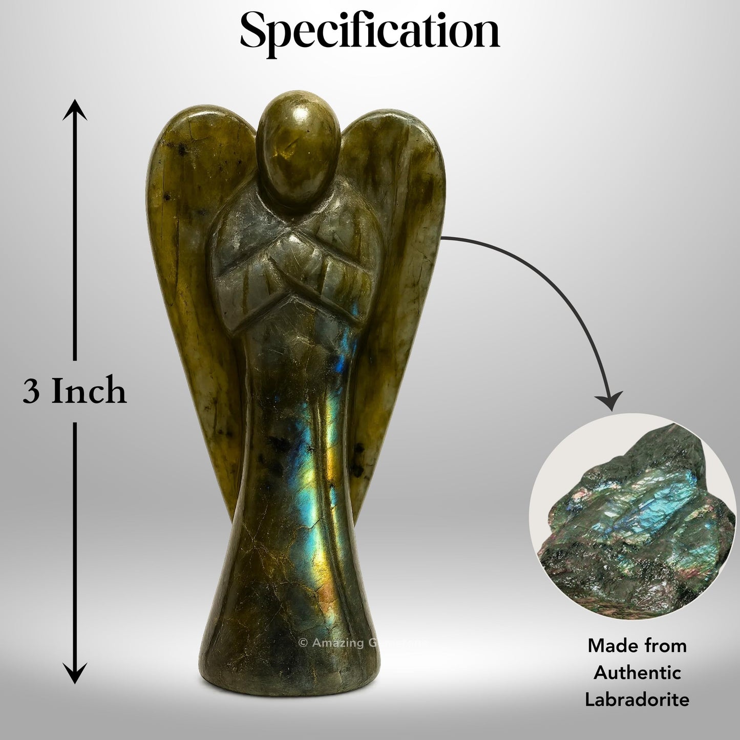 Amazing Gemstone Labradorite Angel - Labradorite Crystal Angel and Pocket Guardian Angel Crystal Figurines (3 inches)