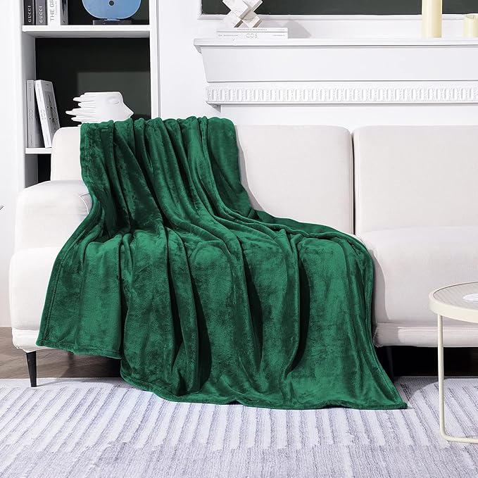 SOCHOW Flannel Fleece Throw Blanket 66 × 90 Inches, All Season Lightweight Soft Cozy Green Blanket for Bed, Sofa, Car