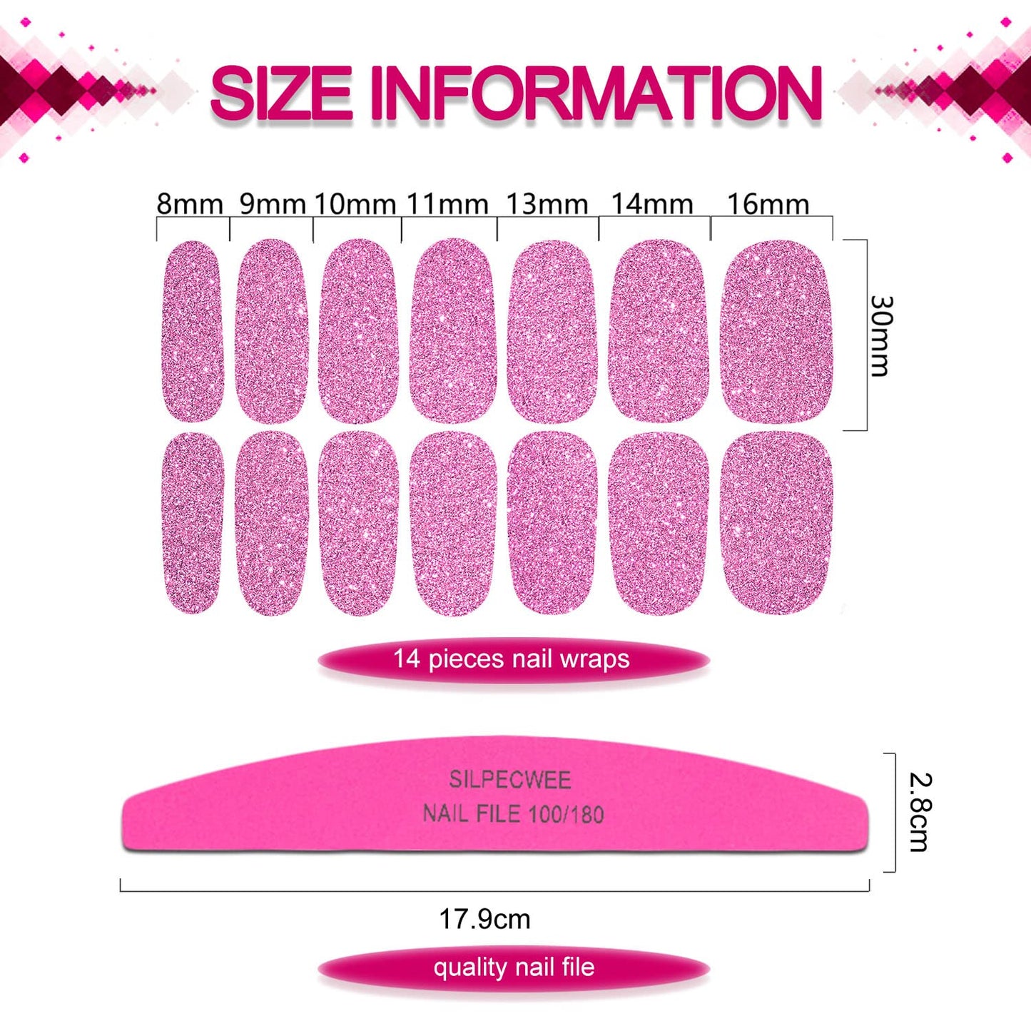 SILPECWEE 24 Sheets Nail Wraps for Women Glitter Nail Polish Strips Self Adhesive Nail Polish Stickers Gel Nail Strips Fingernail Manicure Stickers for Nail Art with 1pc Nail File