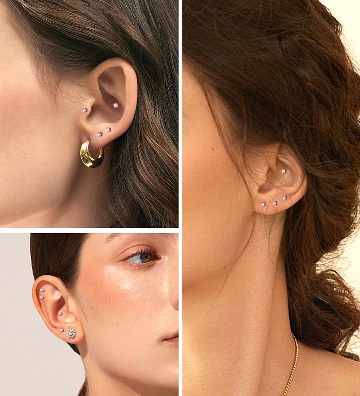 TUPMI 4Pairs 2MM Flatback Stud Earrings for Women Girls Tiny CZ Stud Earring Stainless Steel Hypoallergenic Handmade Screw Back Earrings Set
