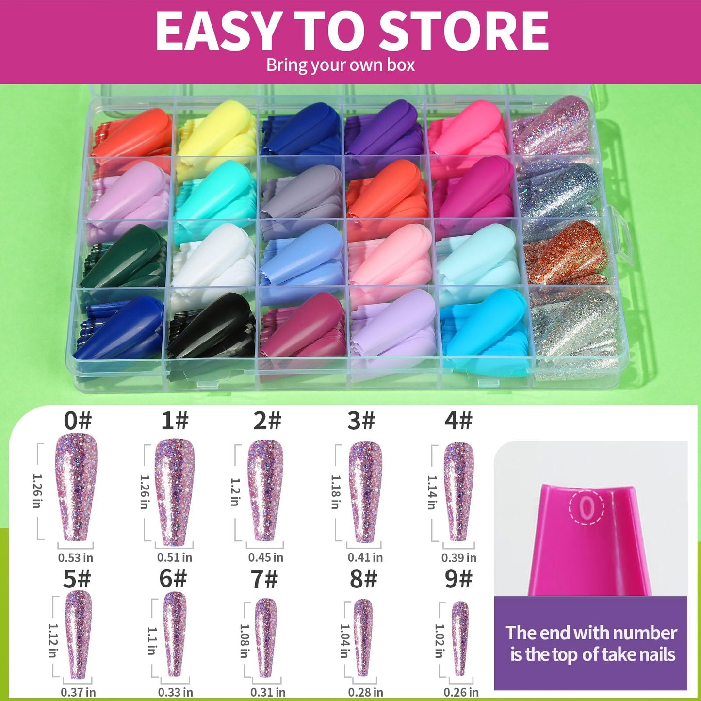 Teenitor Long Fake Nails Kit - 10 Colors Matte & Glossy, 4 Glitter Press On Nails