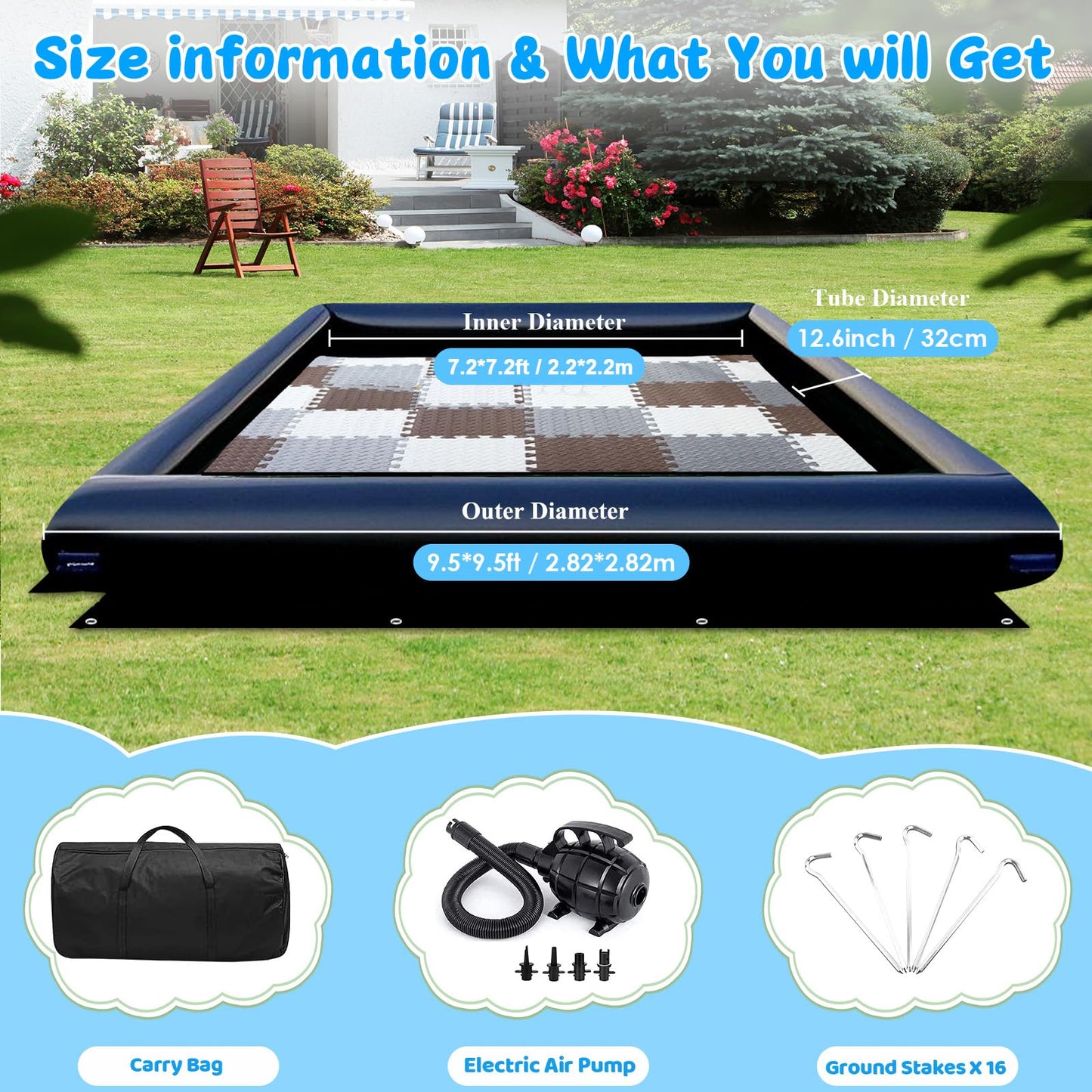CZGBRO Inflatable Bumper Car Racing Track - Mini Inflatable Race Track with Pump Go Kart Race Pipe Without Bottom(Black, 10 * 10FT)