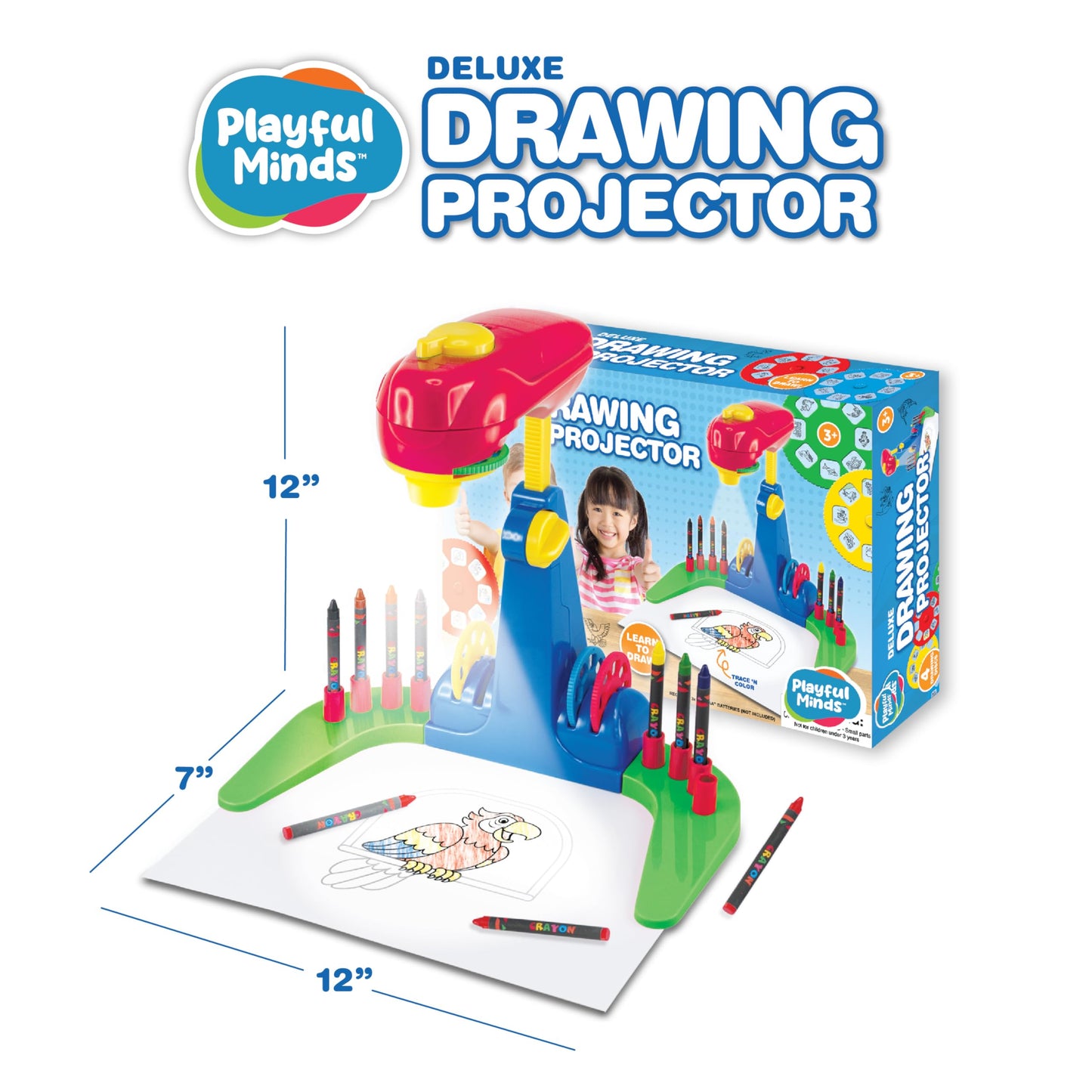 Thin Air Brands Drawing Projector for Kids 3 & Up, Preschool Tracing Projector Kit Includes 32 Animal Drawings on 4 Sturdy Discs, 8 Crayons & 1 Pad of Drawing Paper for Fun Play-Based Learning