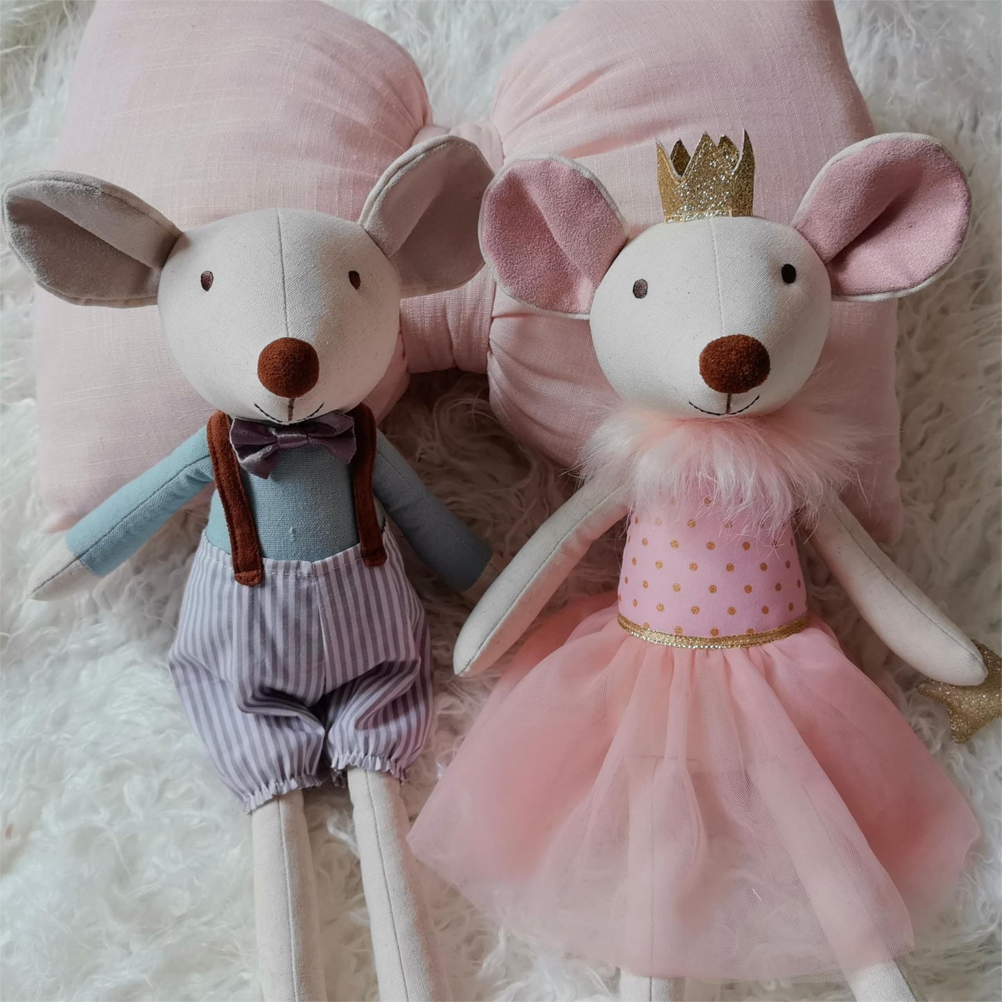 Mikee Fluffie Prince Mouse Stuffed Animals,15.7" Tall Rat Plushies with Backpack Pants,Cute Stuffed Animal for Girls As Birthday, Easter