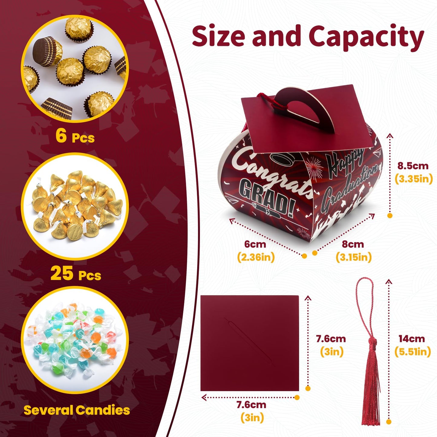 COTOPHER 36 Pcs Graduation Cap Gift Boxes with Tassel, Class of 2026 Graduation Candy Boxes Centerpieces for Tables Party Decorations, Mini Treat Chocolate Box Graduate Favors Supplies
