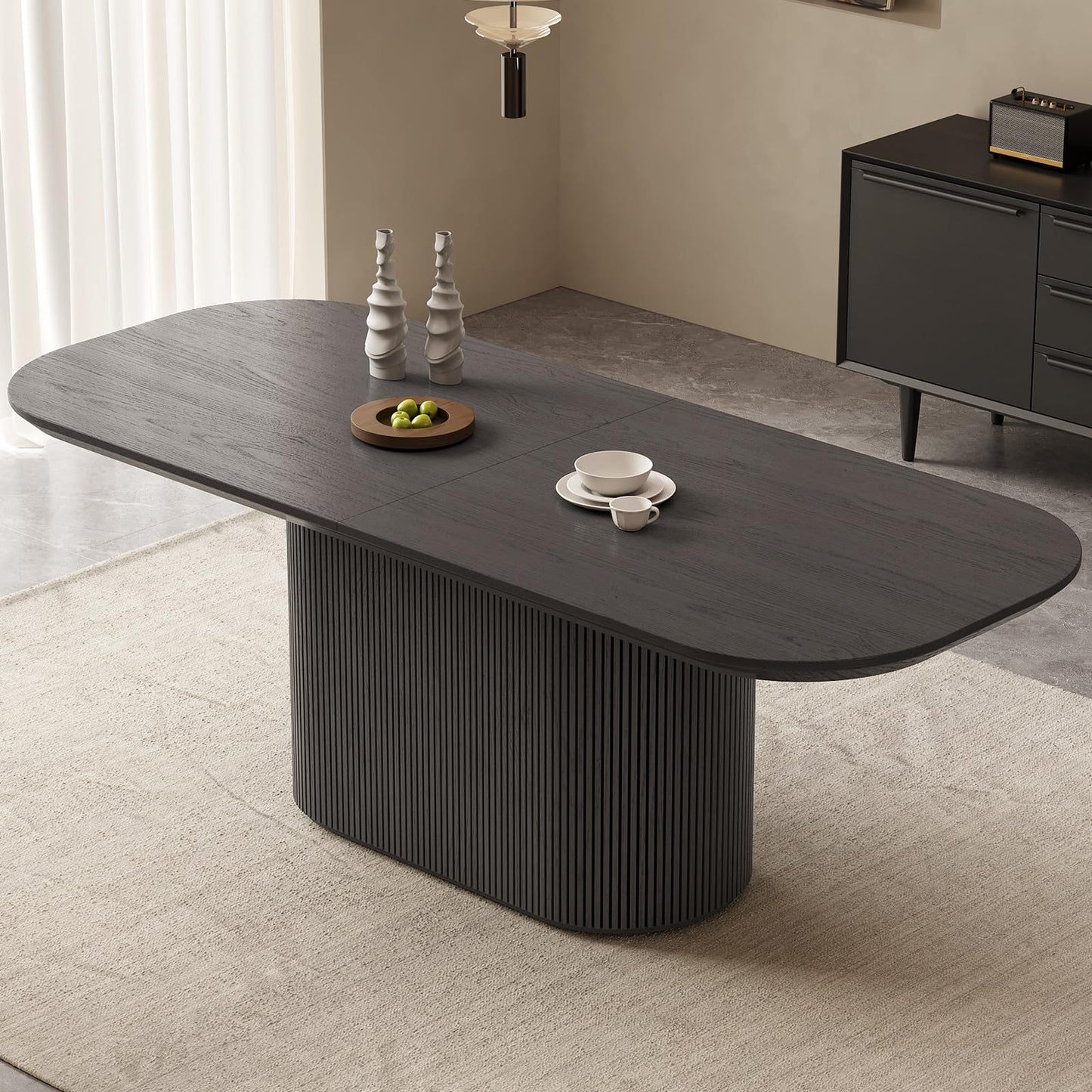 TreLined 86.61" Oval Dining Table for 8, 8 Seat Dining Room Table for Kitchen, Living Room, Large Kitchen Tables with Oval Pedestal, Modern Dinner Tables, Black