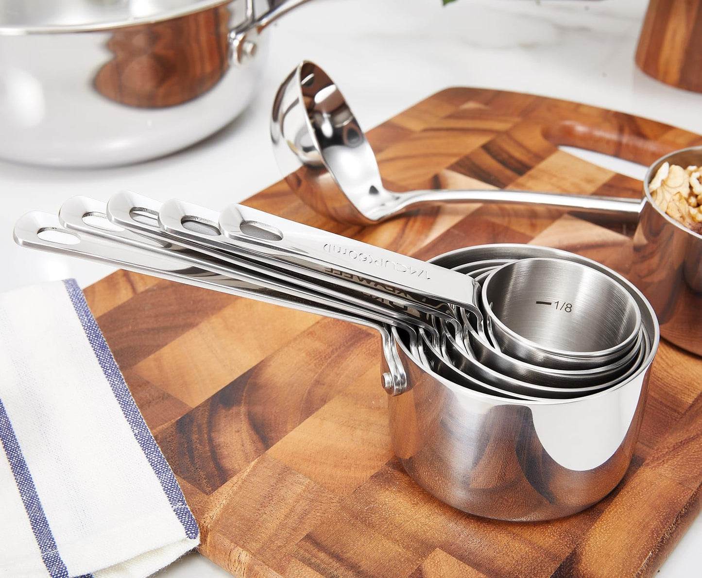 KEAWELL Premium 5-Piece Measuring Cups Set –1/4, 1/3, 1/2, 2/3, and 1 cup-18/10 Stainless Steel - Upscale, Durable, Stackable, Dishwasher Safe (Silver, 5PC Measuring Cups)