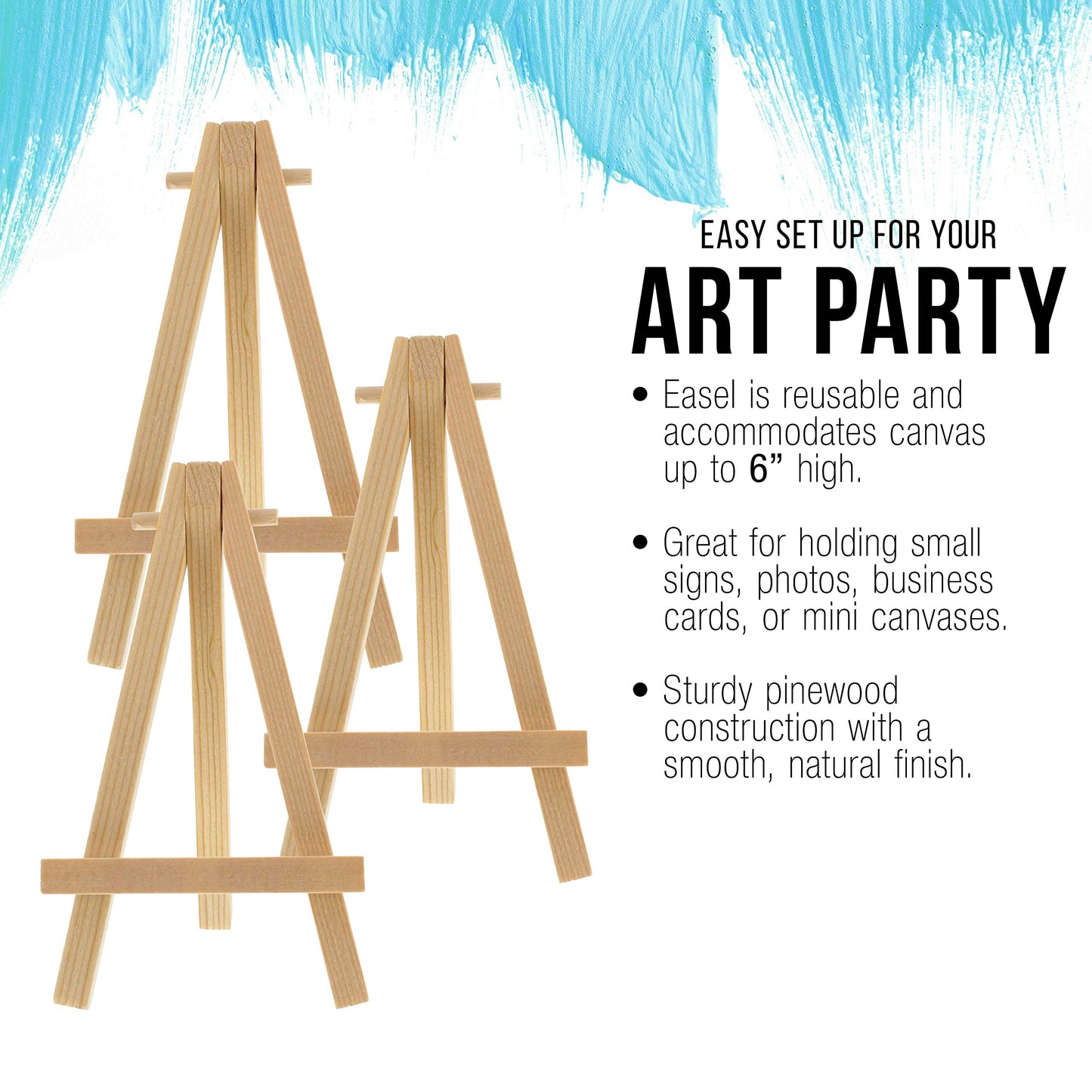 U.S. Art Supply 8" High Small Natural Wooden Easel (6 Pack), A-Frame Canvas Stand Tripod, Small Painting Easels - Tabletop Easel for Painting, Canvases, Student Crafts, Event Signs Photos
