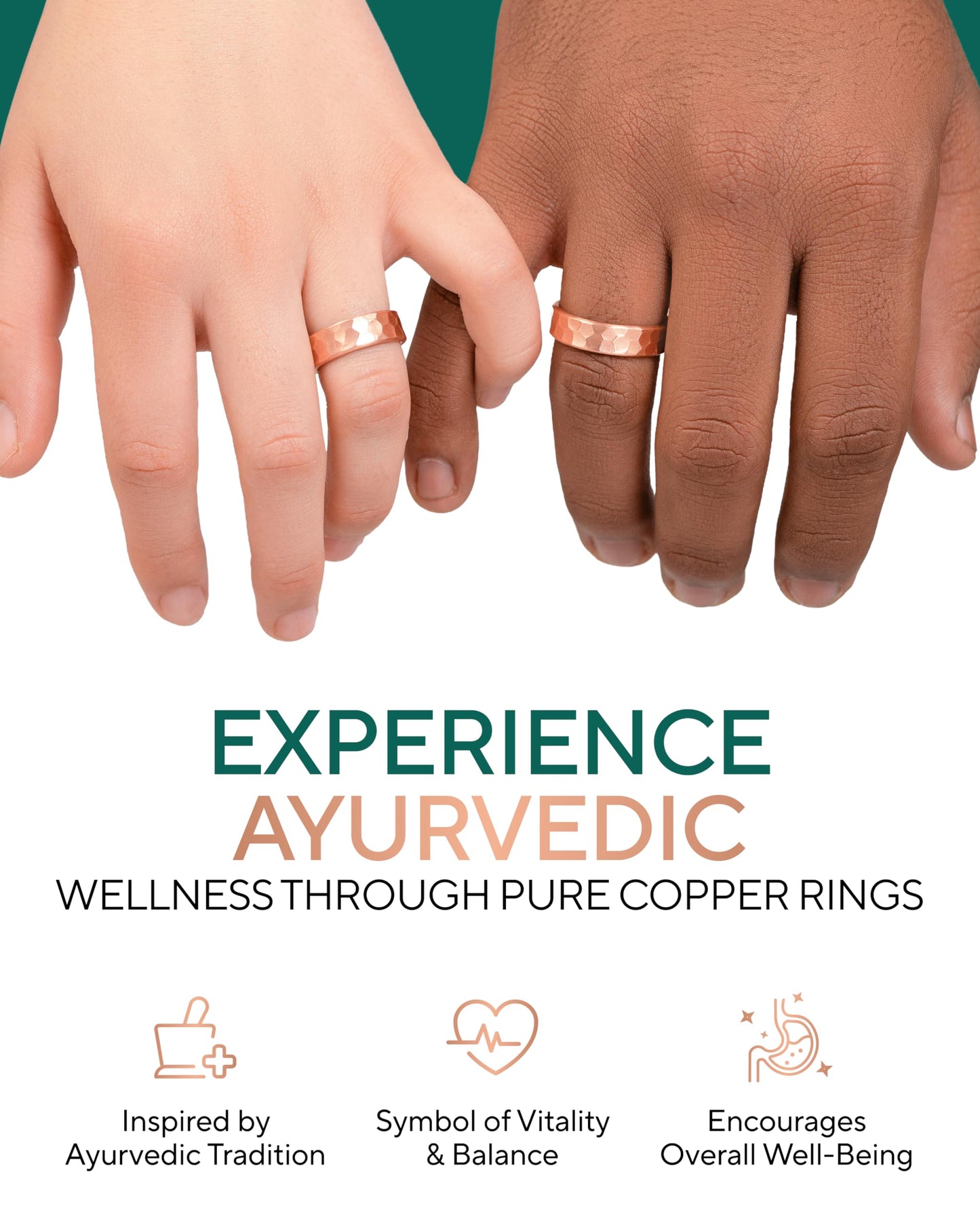 TheraCopper Pure Copper Rings for Women & Men (2-Pack) — 100% Pure Copper Ring — Raw, Solid & Uncoated Authentic Handmade Open-End Adjustable Ayurvedic Jewelry Rings (6mm Hammered)
