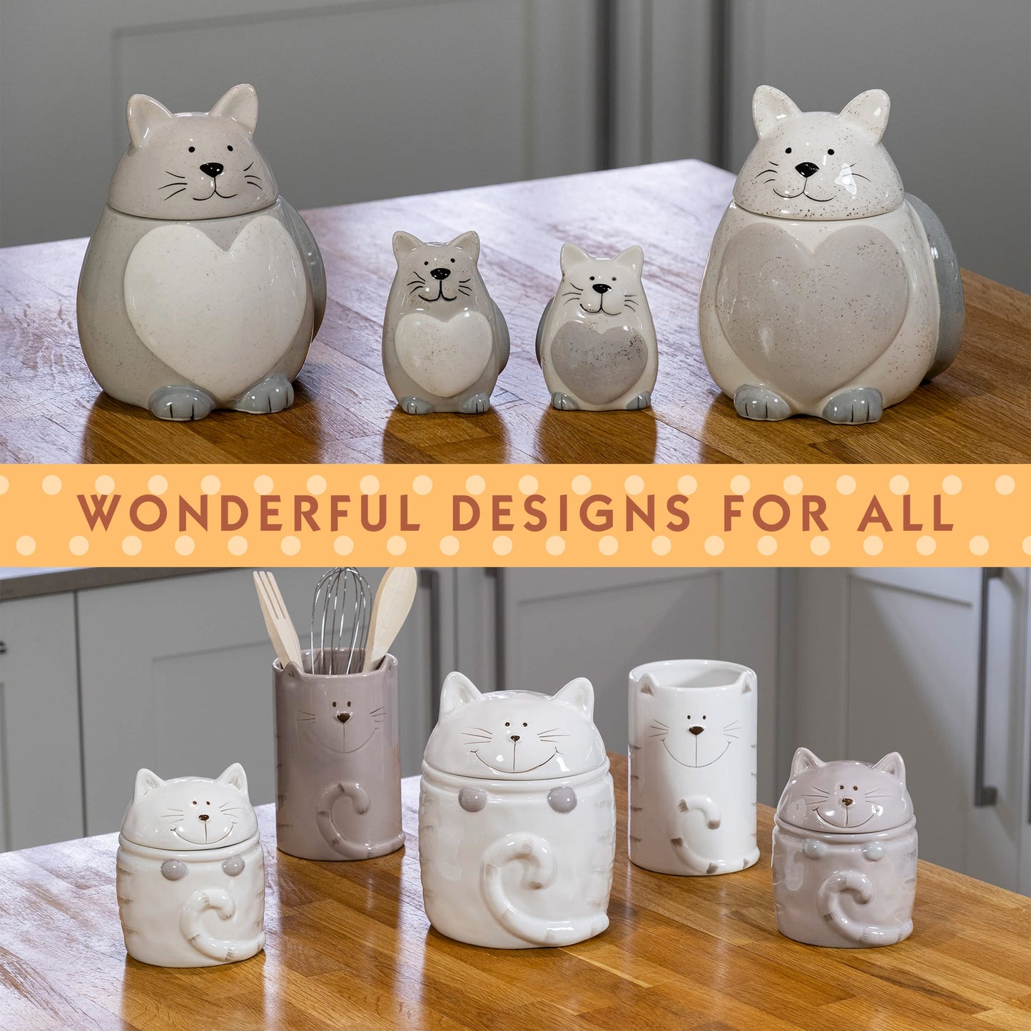 SPOTTED DOG GIFT COMPANY Ceramic Cookie Jar with Lid, Large Cat Treat Container for Cookies & Biscuits, Cute Novelty Kitchen Storage for Countertop, Gifts for Cat Lovers - 47oz Gray