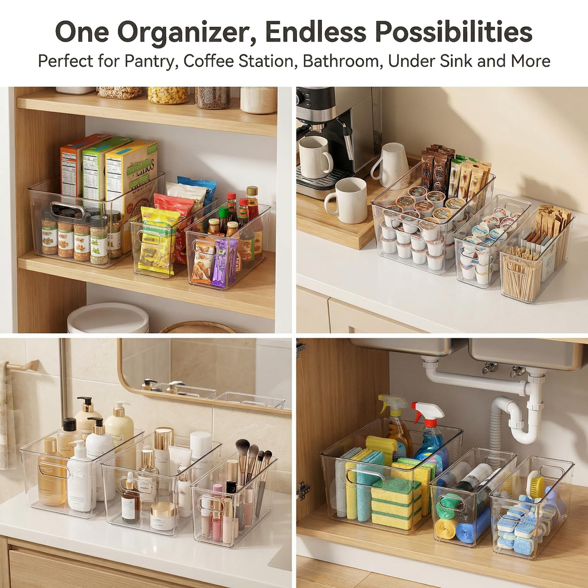 Set of 12 Clear Plastic Storage Organizer Bins