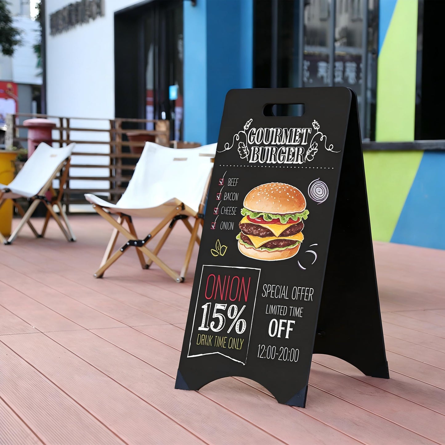 A-Frame Chalkboard Sign Large 15" x 30" Sandwich Chalkboard Double Sided Sidewalk Signs Outdoor Foldable Blackboard Menu Display for Weddings, Restaurant, Business