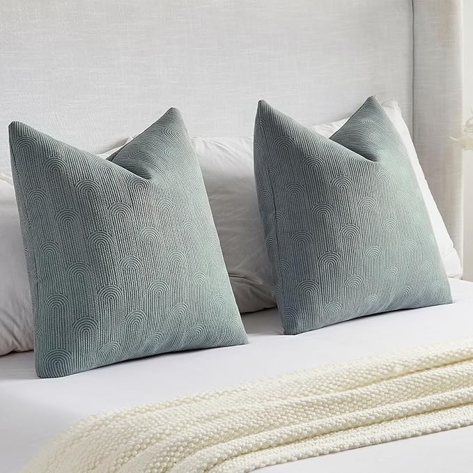 FUTEI Dark Grey Chenille Decorative Throw Pillow Covers 18x18 Inch Set of 2,Soft Cozy Striped Geometric Patterns Cushion Case,Modern Home Decor for Couch Bed Living Room
