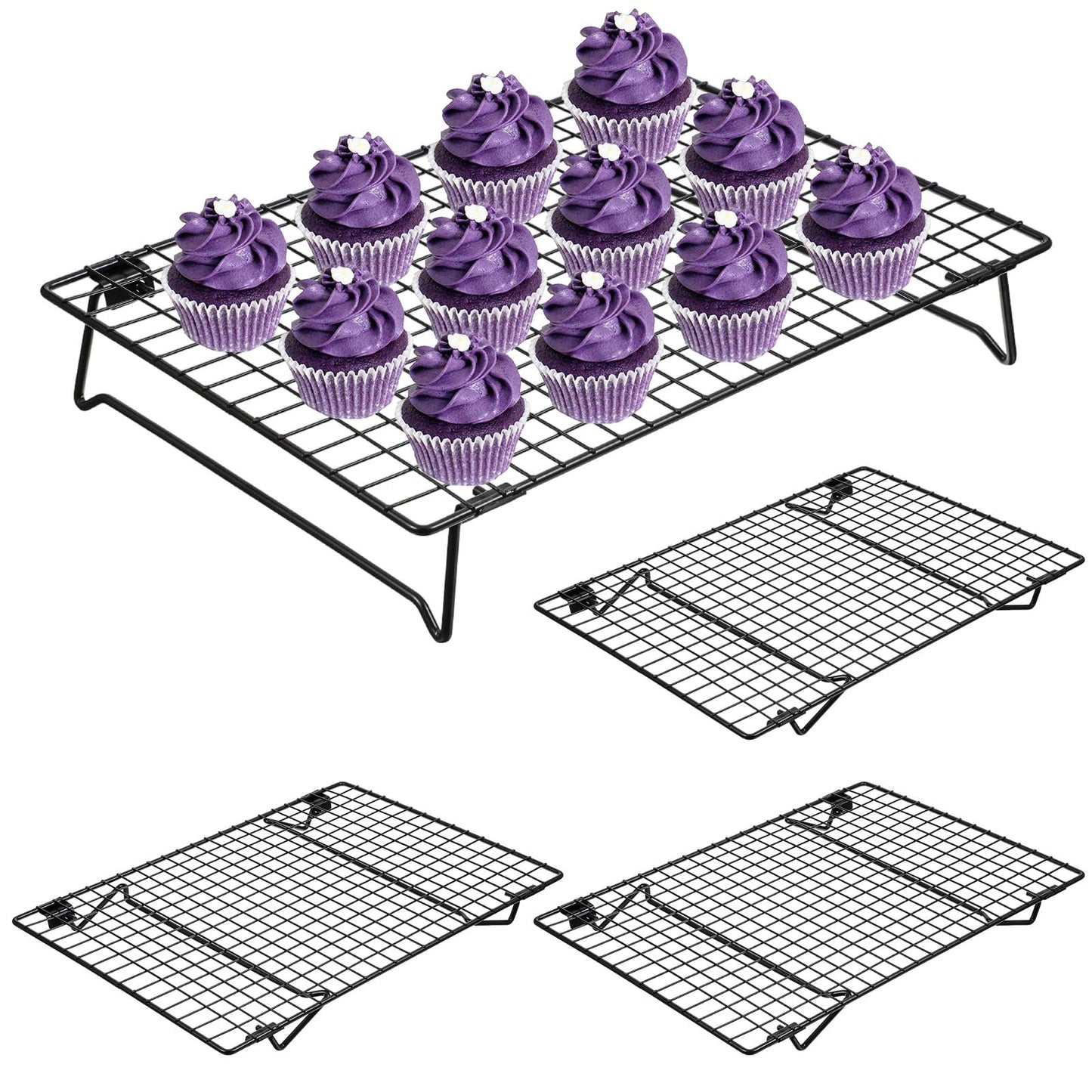 4 Pcs Cooling Racks, 13.4x9.45 Inch Cookie Cooling Racks For Baking, Stackable Carbon Steel Wire Rack with Folding Legs For Cooking, Roasting, Grilling