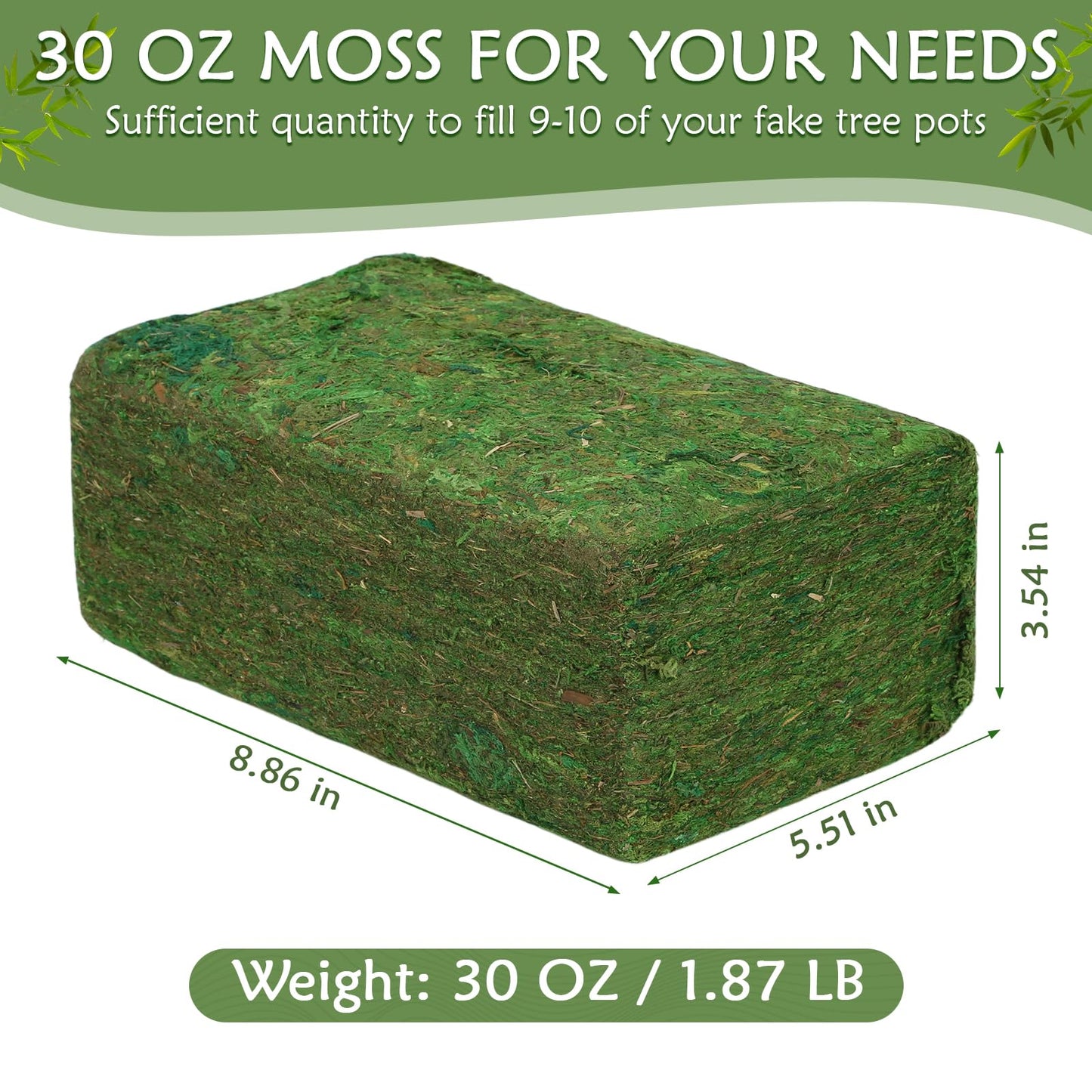 MAPVOLUT 30 OZ/1.87 LB Artificial Moss for Plants Indoor, Green Fake Moss for DIY Crafts, Decorative Moss for Fairy Gardens, and Potted Plants - Natural Texture & Durable Moss for Planter Filler