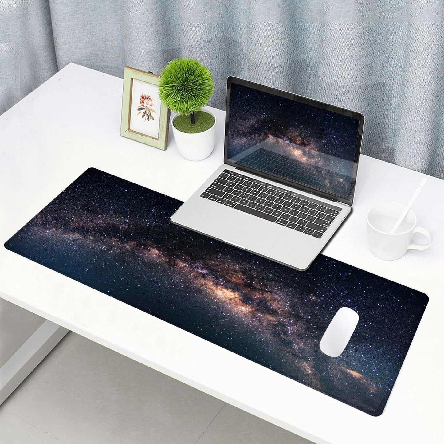 SANWUMIAN Large Gaming Mouse Pad with Stitched Edges, Galaxy Desk Mat, Extended XL Keyboard Pad, Non-Slip Rubber Base Desk Pad for Keyboard and Mouse, 31.5X11.8 inch