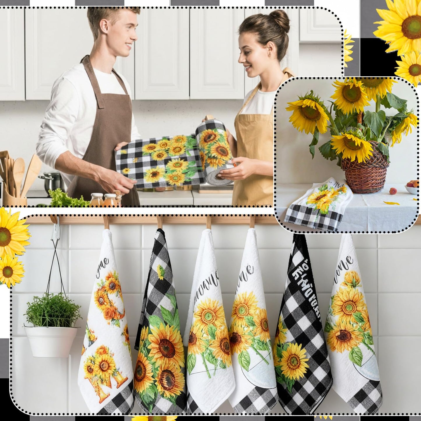 Mindsoft 36 Pcs Spring Sunflower Reusable Paper Towels Rolls Sunshine Washable Bulk Spring Kitchen Towels Paperless Reusable Cloth Cotton Napkins with Cardboard for Kitchen Bathroom Home Decor
