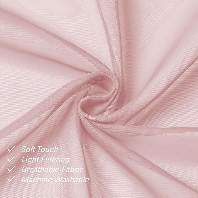 Lecloud Blush Pink Sheer Curtains 90 Inches Long 2 Panels, Modern Airy Voile Solid Curtains, Transparent Aesthetic Windows Decor Drape with Rod Pocket for Bedroom Living Room, Each 42" W x 90" L