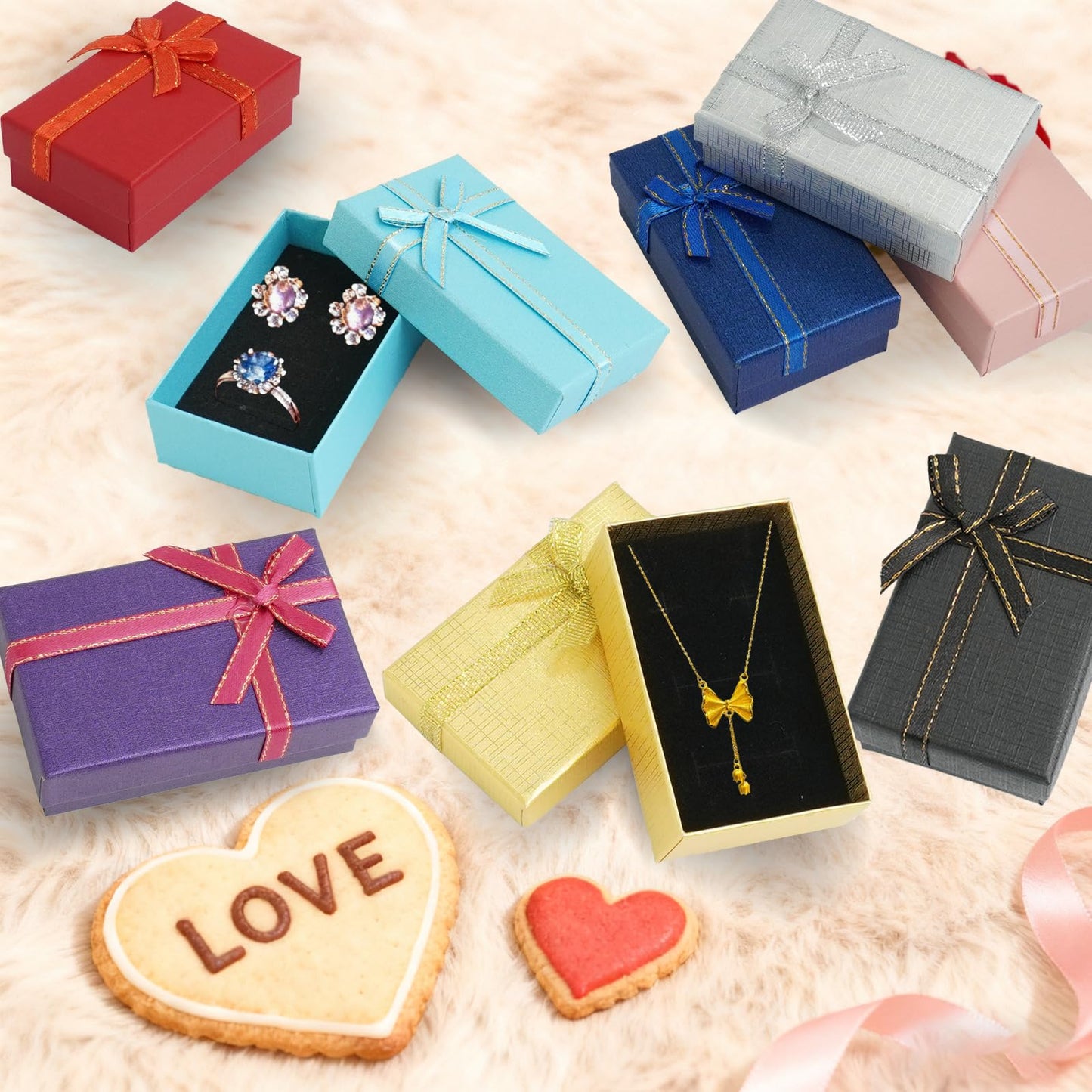 PEDOBALI 80 Pcs Jewelry Gift Boxes Set with Lids 3.1 x 2 x 1.1 Inches Small Jewelry Gift Boxes 8 Colors Bracelet Necklaces Case Earrings Cardboard Case for Weddings Anniversaries
