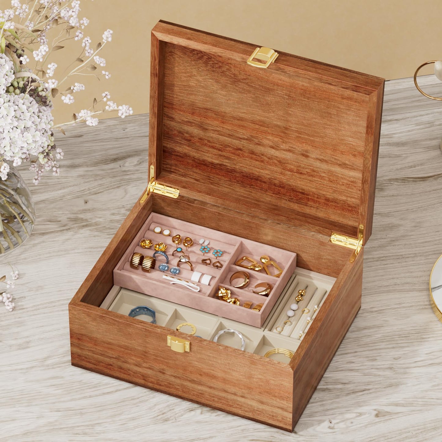 Yaoyiizy Wooden Keepsake Box, Acacia Memory Box with a Hinged Lid, Wooden Storage box, for Picture Letter Time Capsule - Wooden Gift Boxes