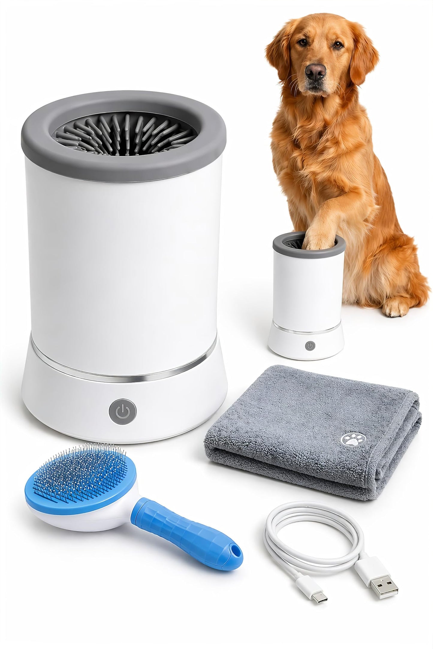Ultimate 3-in-1 Dog Paw Cleaning Kit - Portable Silicone Paw Washer, XL Microfiber Towel & Self-Cleaning Grooming Brush - Complete Set for Small & Medium Pets