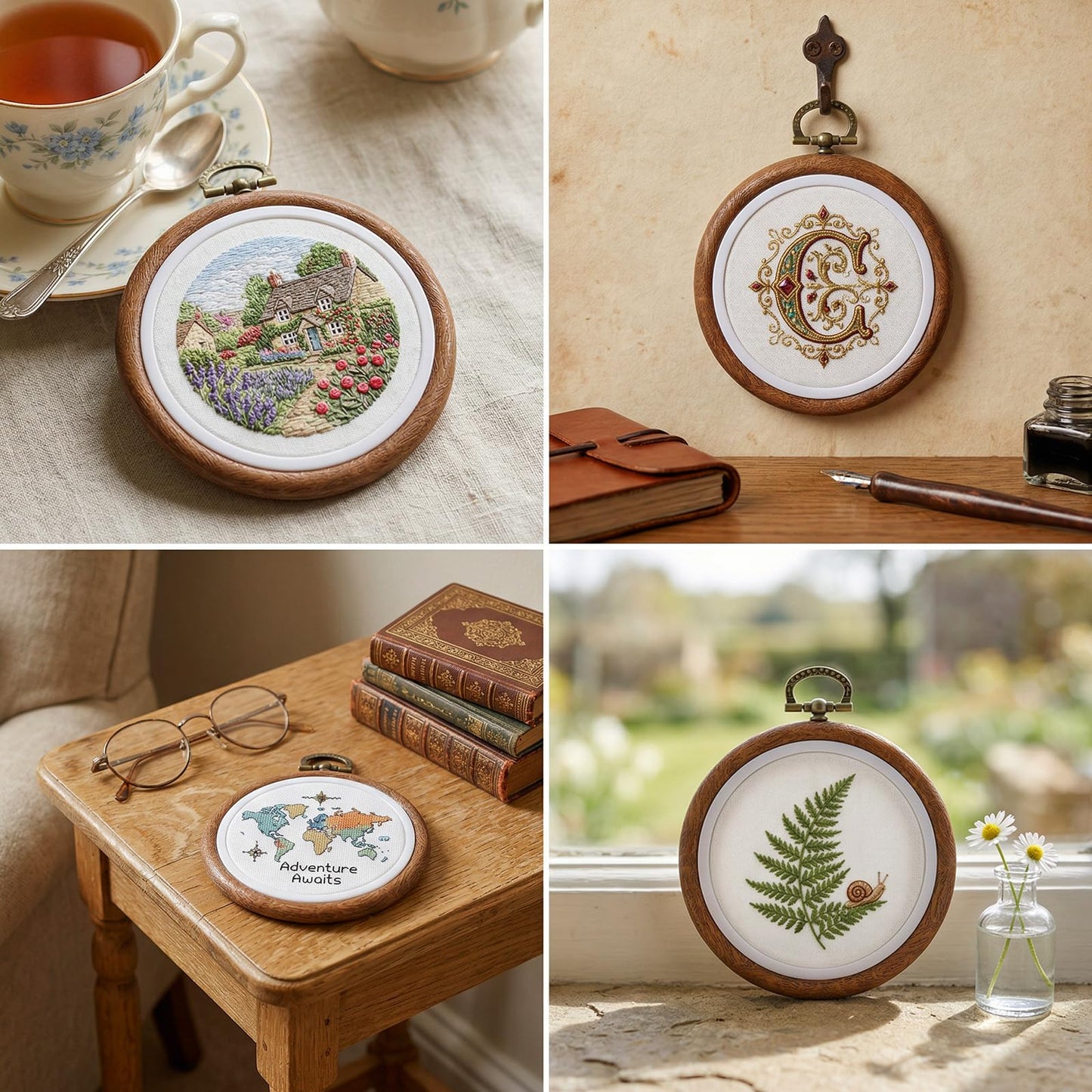 15 Pcs Imitated Wood Embroidery Hoop Set, 3 Inch Embroidery Frame for DIY Craft, Decorative Cross Stitch Hoops for Spring Wedding Gift, Art Sewing Supplies