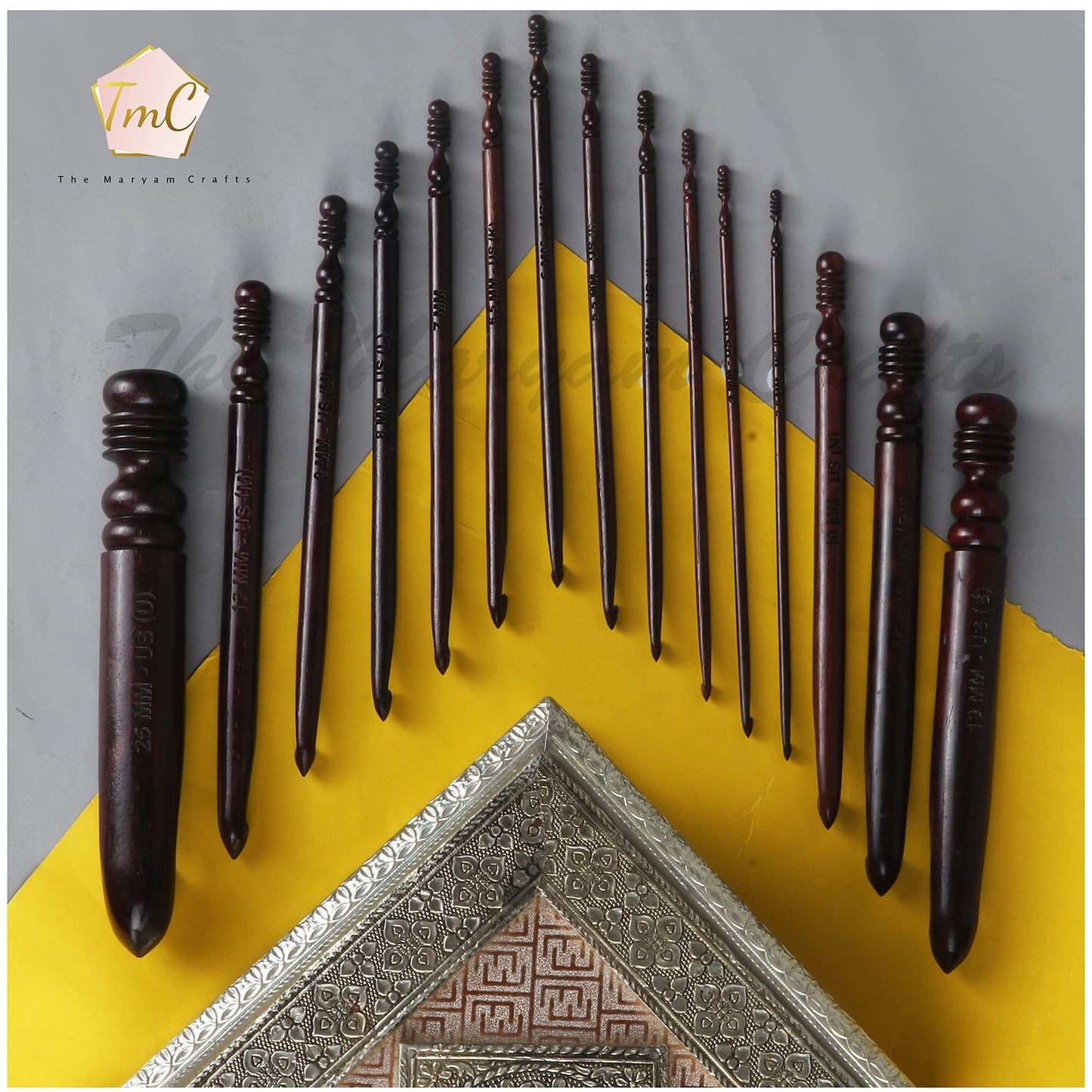 Rosewood Crochet Hook Set | 15PCS (3.5MM-25MM) | Handmade Wooden Needles | Engraved Sizes | Smooth Grip for Knitting, Crocheting, Yarn & Wool | Perfect for DIY Craft Projects & Gifts