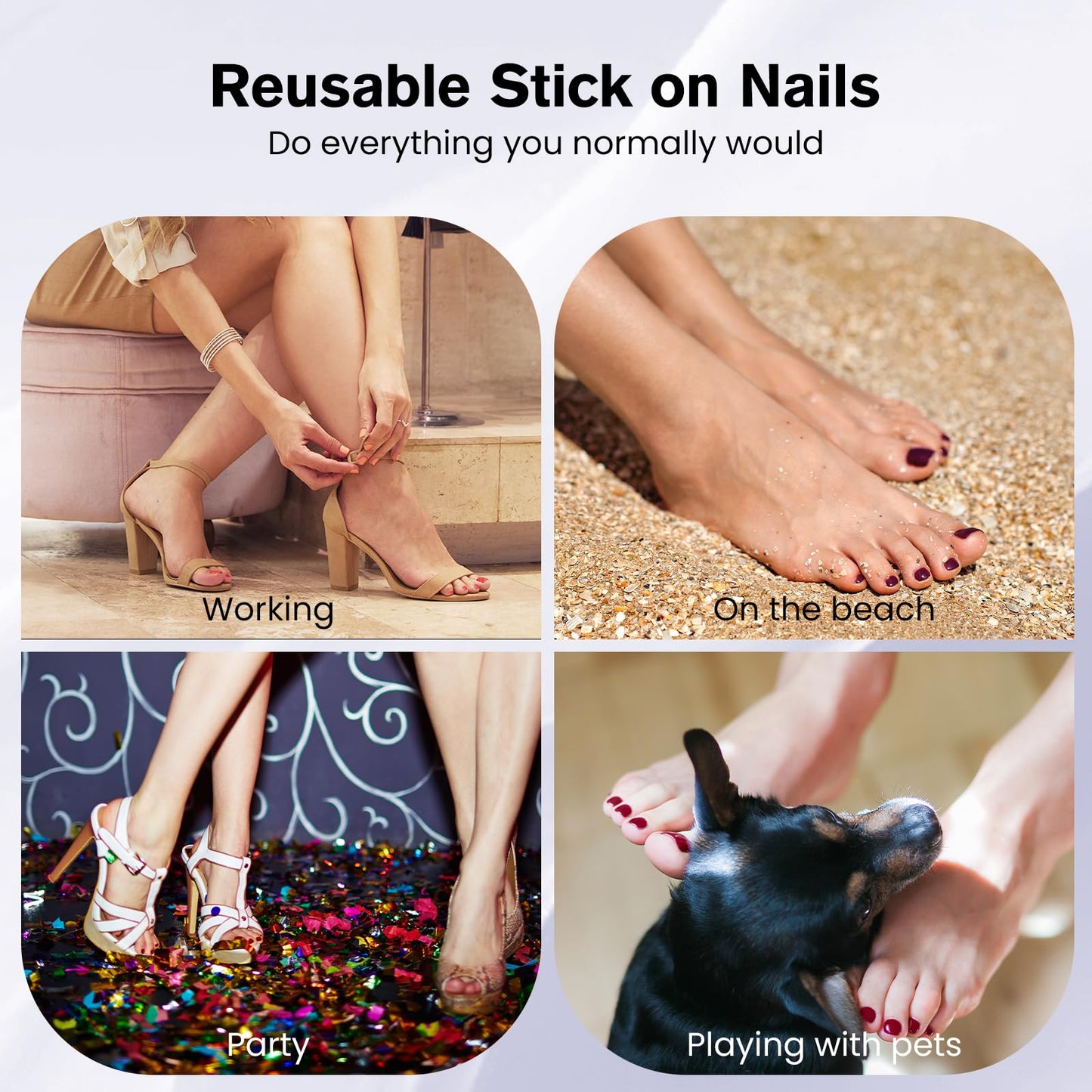 Press On Toenails - S.T. Friends Square Toe Nail Press Ons Bright Red Fake Toe Nails with Cateye Finish | 16 Sizes - 32 Toe Nail Kit with Glue