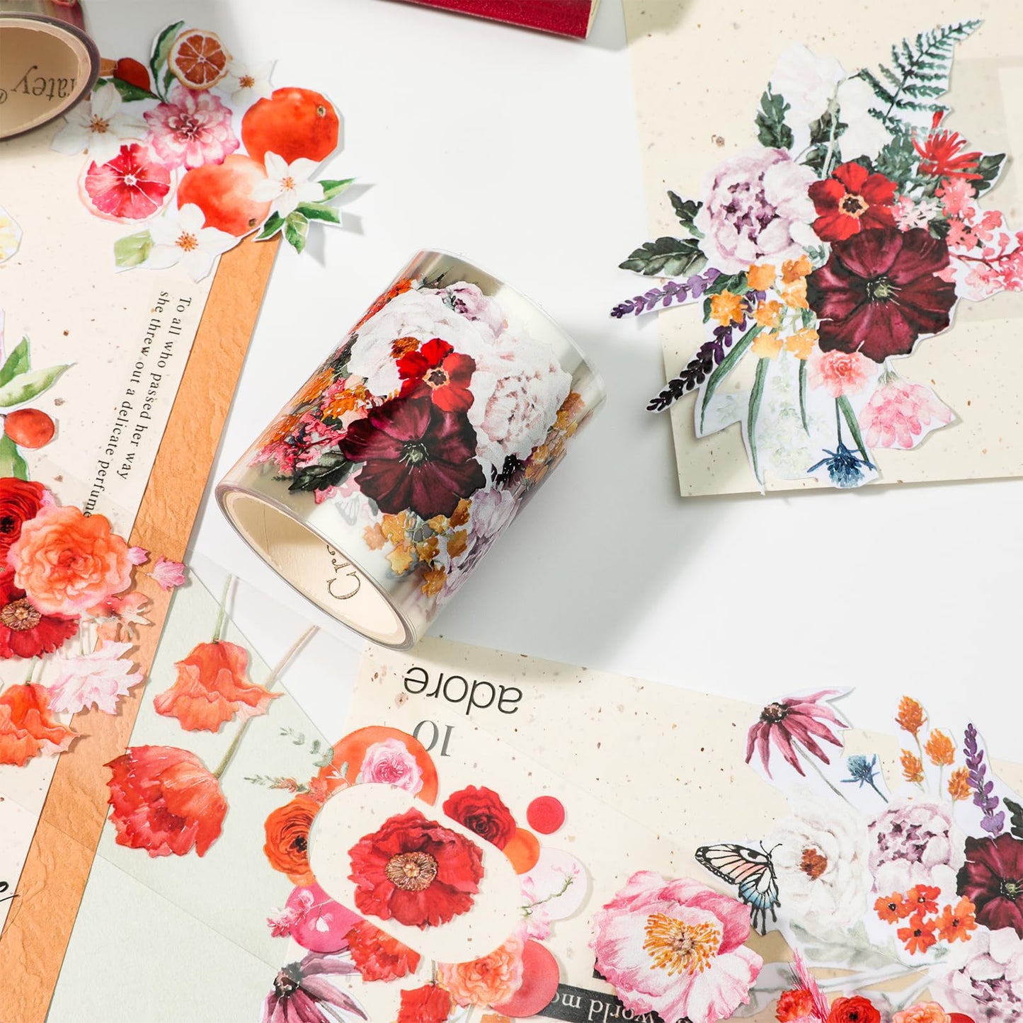 Cratey 12-Roll Floral PET Washi Tape Set & PET Stickers – Easy to Use for Journaling & Card Making, Ideal for Scrapbooking & Junk Journaling