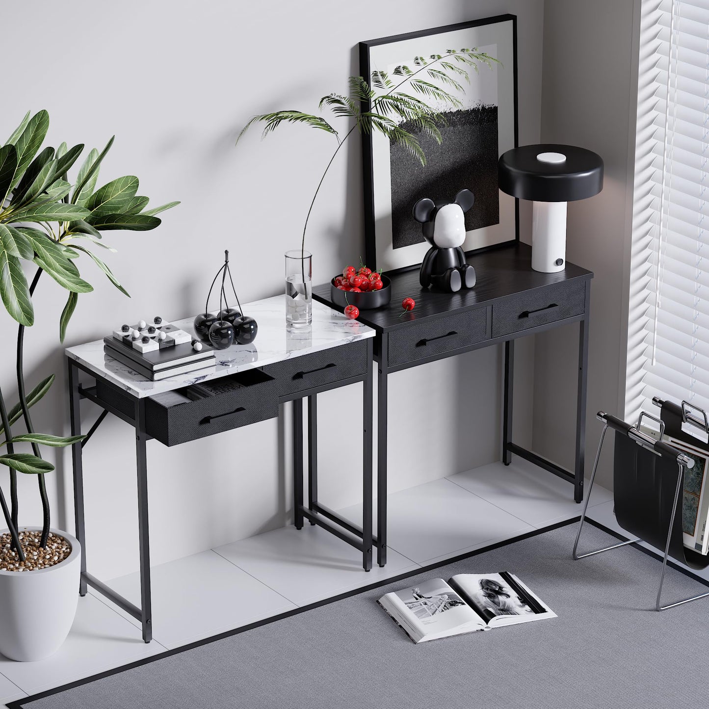 Pamray 32 Inch Small Computer Desk with 2 Drawers for Bedroom Study Writing Home Office Table for Small Spaces Brown