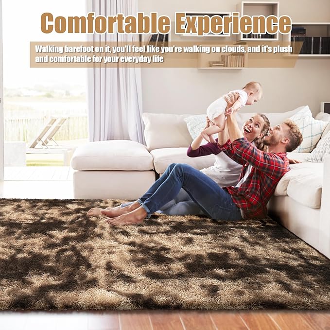 6x9 Fluffy Area Rug for Living Room,Shag Area Rugs for Bedroom,Soft Fuzzy Rug Non-Shedding Indoor Plush Carpet for Kids Bedroom Nursery Dorm Home Decor,Tie-Dyed Coffee