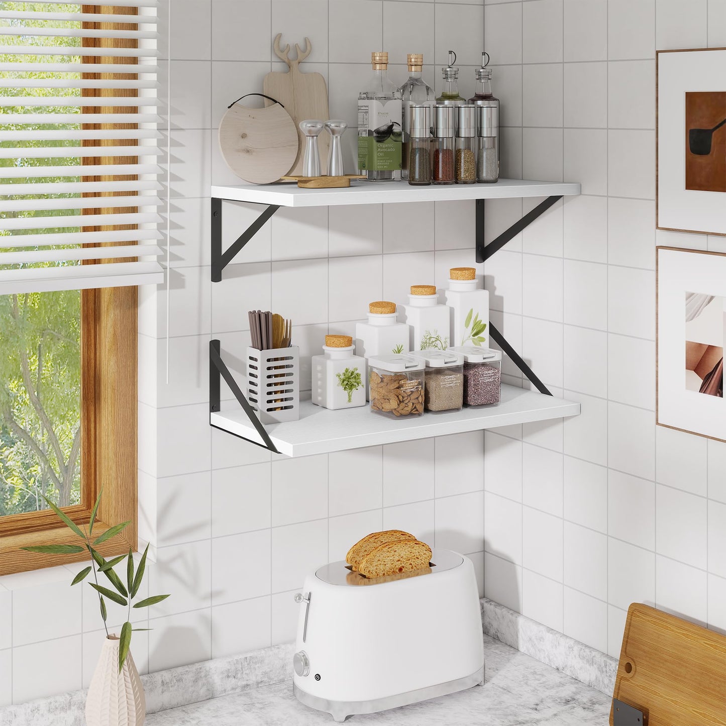 Acovy Deep Floating Shelves,24" Wx10 D Floating Shelf for Wall Set of 2,Hanging Storage Shelf with Metal Brackets,Wide Display Wall Shelves for Living Room,Bedroom,Bathroom,Kitchen,White