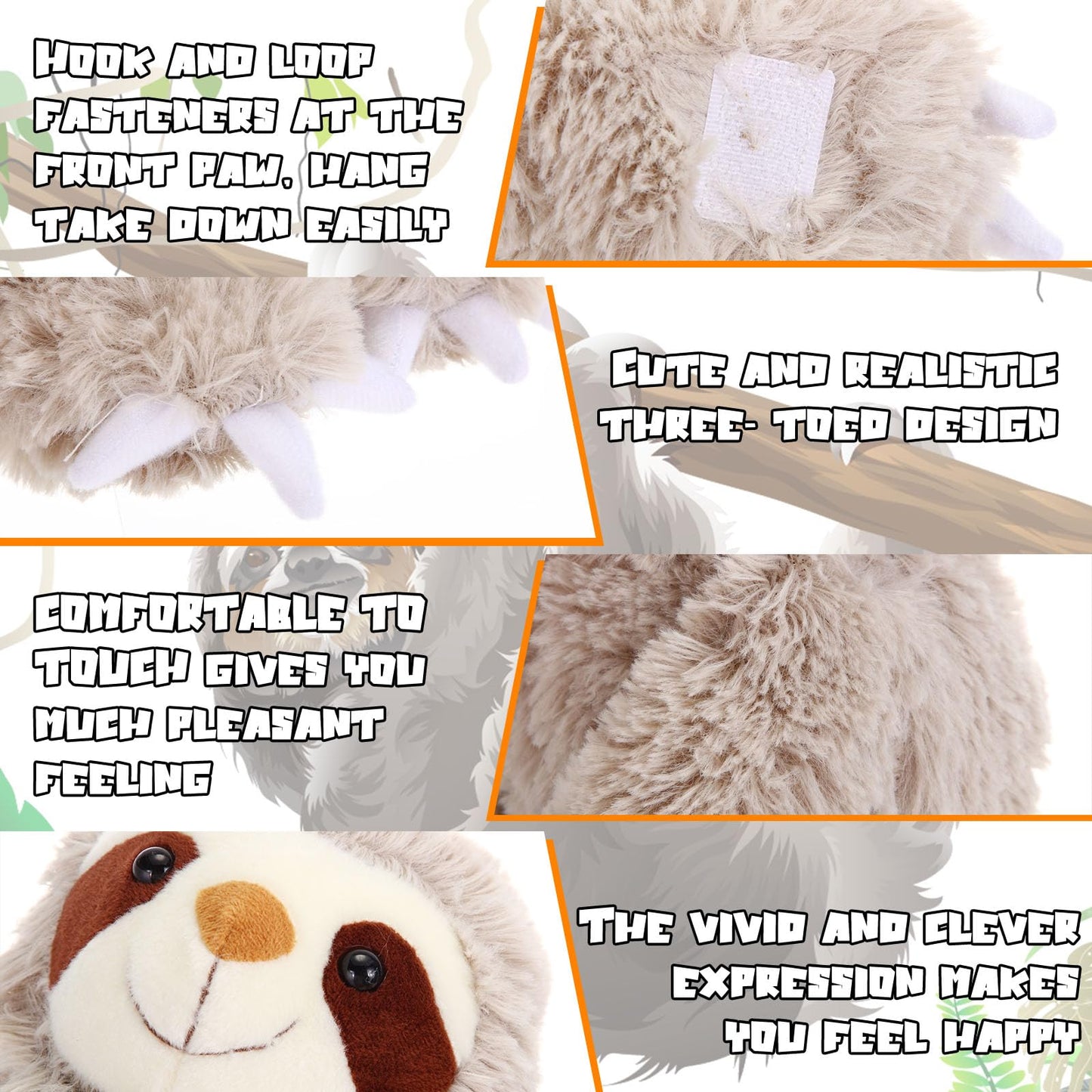 Queekay 2 Packs Sloth Stuffed Animal Hanging 18 Inch Three Toed Sloth Plush Toy with Hook and Loop Hands for Teens Adults Gifts Decors(Gray, Dark Brown)