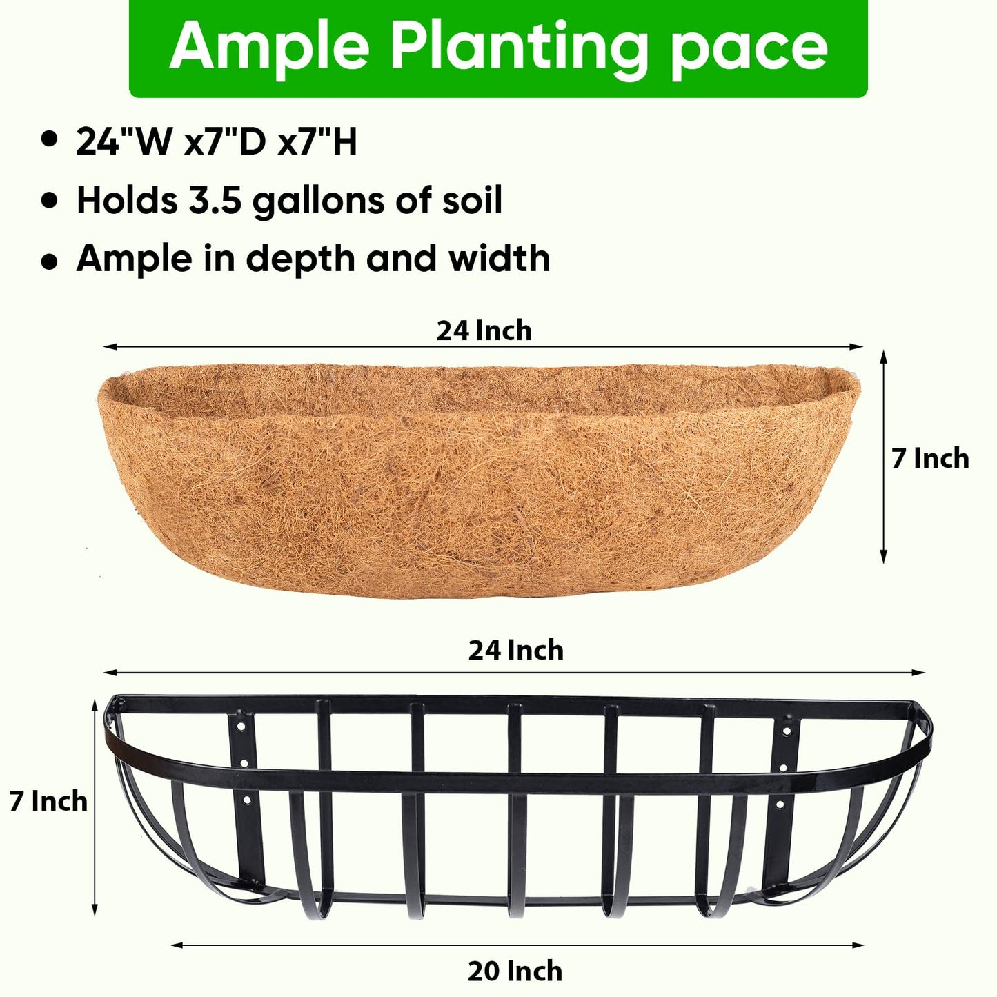 HKZ Deck Balcony Railing Planter Window Boxes - 4 Pack 24 Inch Planter Box, Balcony Planters Railing Hanging, Window Boxes Outdoor Fence Planters