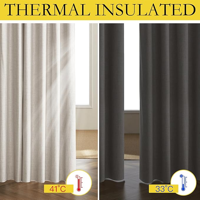 NICETOWN Brich Vintage Open Linen Weave Flax Thermal Curtains, 100% Blackout Curtains 72" Long for Dining Room, Soundproof Window Treatment Drapes for Gym Room, 42" Wide Per Panel, Set of 2