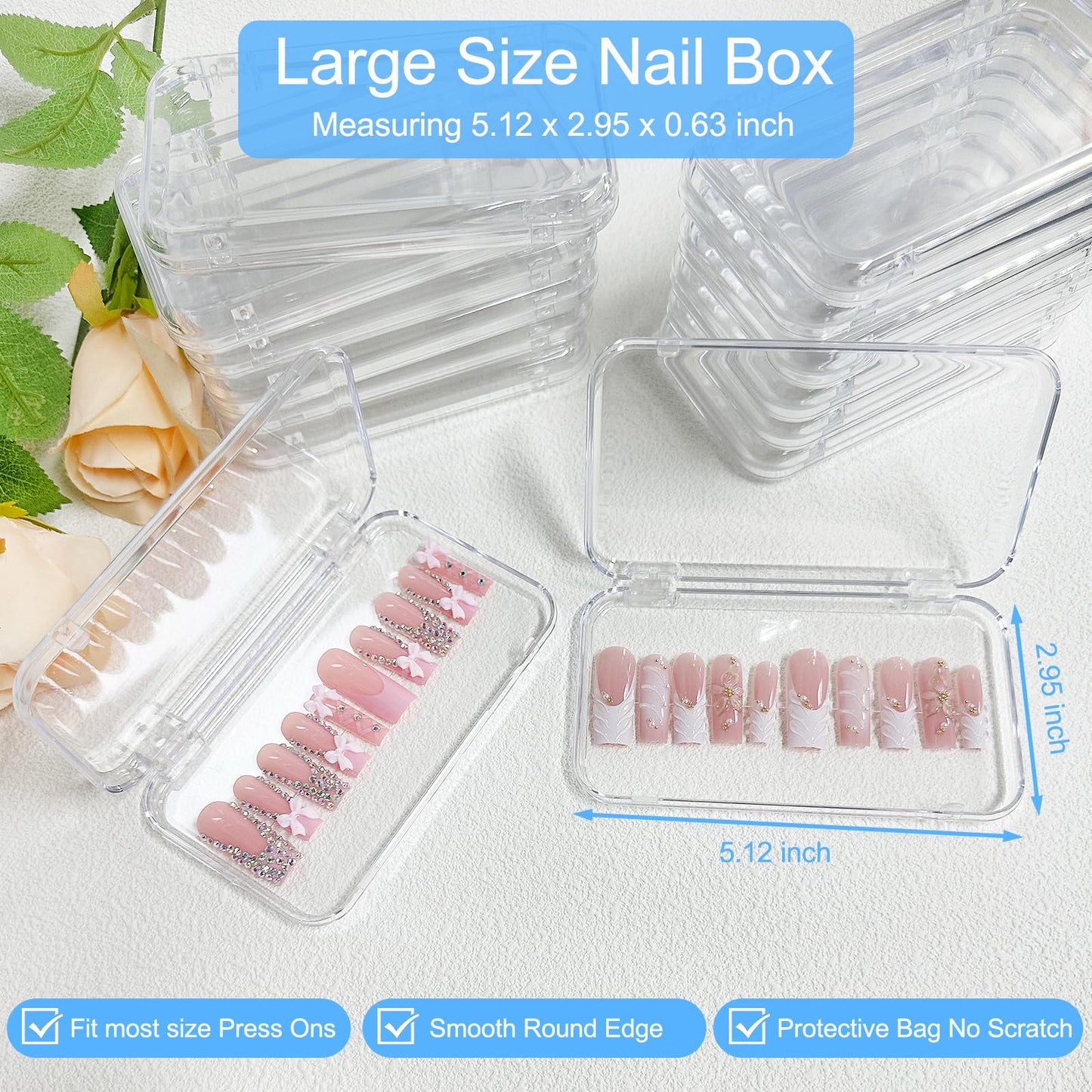 14Pcs Press On Nail Packaging Box Large,Press on Nail Storage Boxes for Press Ons Long, fit XL-3XL False Nail Display Cases with 60 Pcs Adhesive Tape, Plastic Clear Box for Fake Nails Storage Business