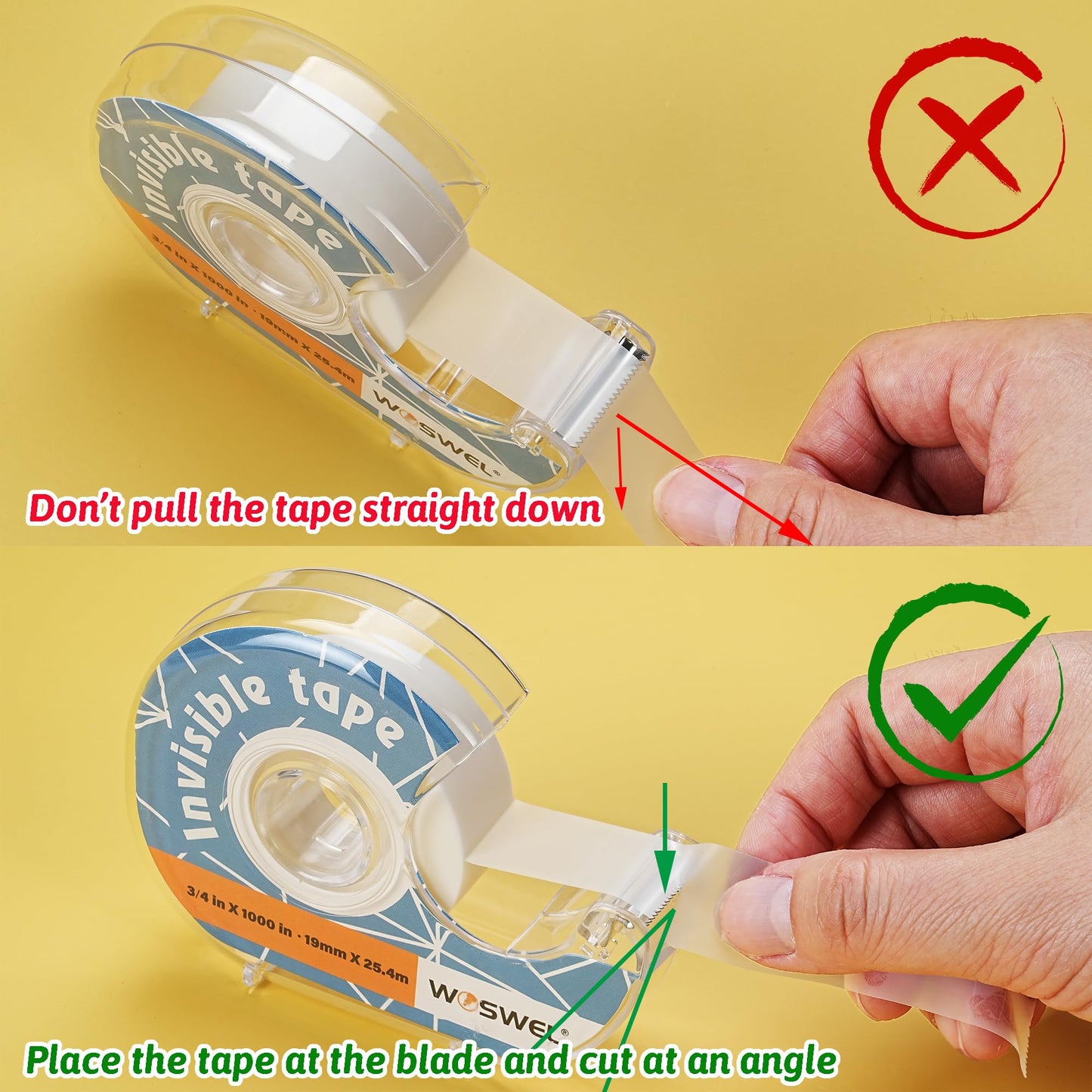 WOSWEL Tape Refills with Dispenser, 24 Roll Invisible Tapes, 3/4 Inch X 1000 in, Gift Wrapping Tapes Supplier for Home School Office Use
