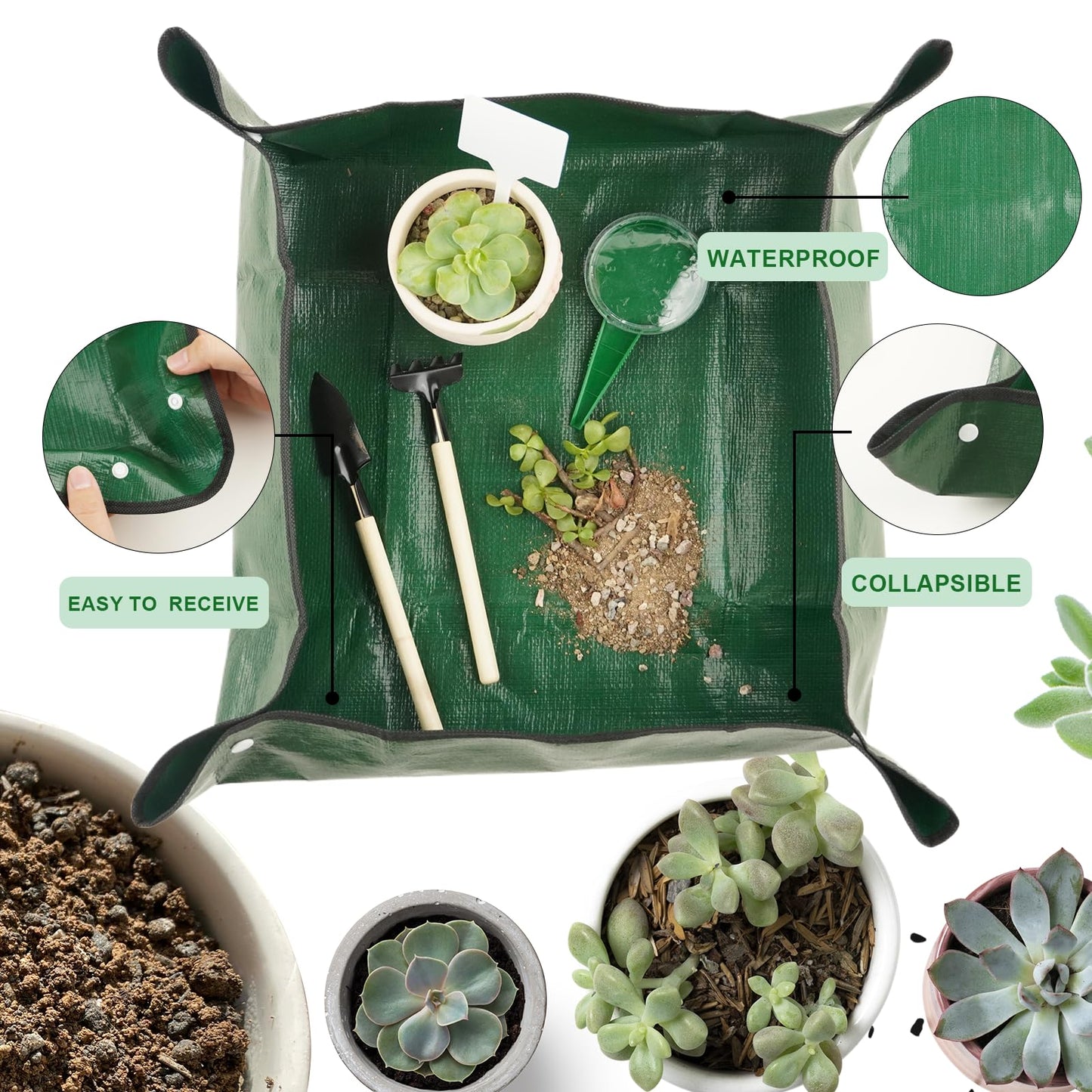16Pcs Garden Tools, Mini Garden Hand Transplanting Succulent Tools Set, 19.6" Thickened Plant Repotting Mat & Succulent Hand Tools, Plants Transplanting Supplies for Indoor Outdoor Fairy Care, Cactus