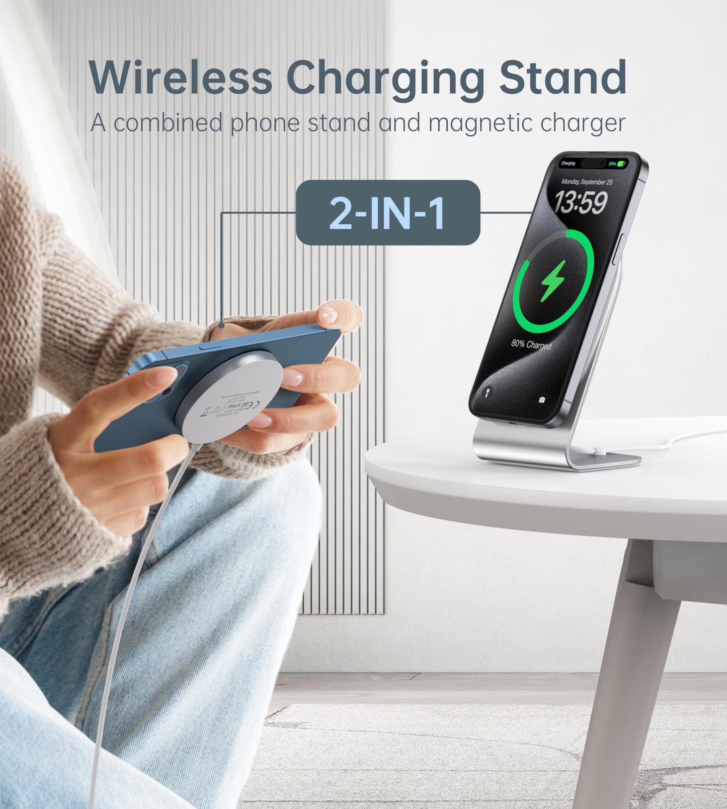 Magnetic Wireless Charger for iPhone 17/16/15/14/13/12 - Mag Charger+20W USB C Adapter, Fast Wireless Charging Stand/Pad with 5ft USB-C Cable for iPhone 17/16/15/14/13/12, Airpod-Gift for Men & Women