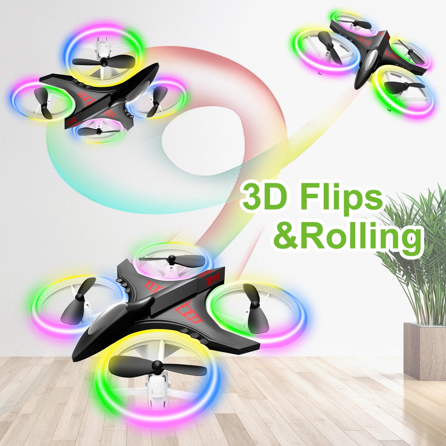 Dwi Dowellin 4.9 Inch Mini Drone for Kids Crash Proof LED Lights One Key Take Off Landing Flips RC Remote Control Small Drones Toys for Beginners Boys and Girls Adults Nano Quadcopter,Black
