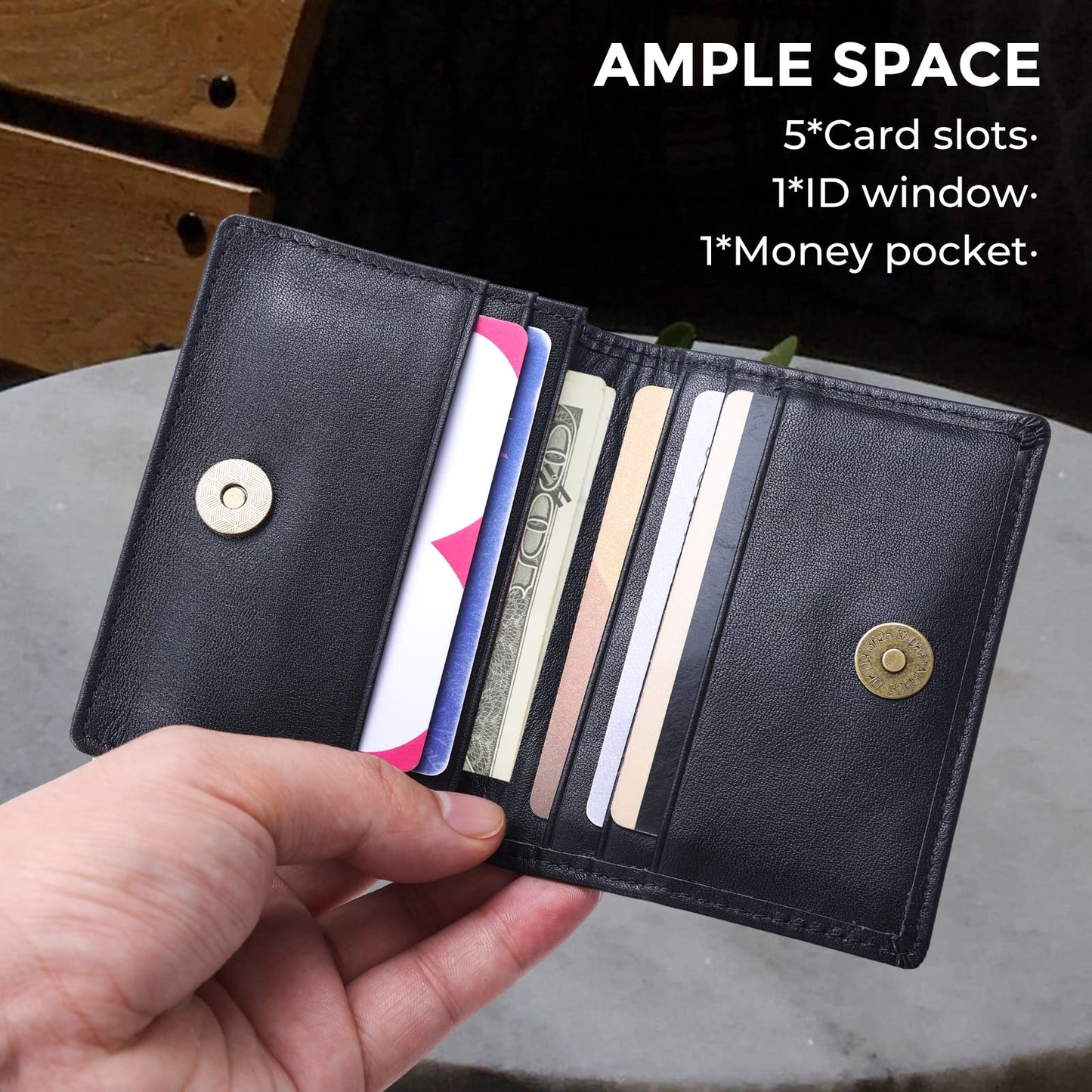 compalo RFID Blocking Front Pocket Minimalist Slim Leather Bifold Wallet Credit Card Case Holder ID Window