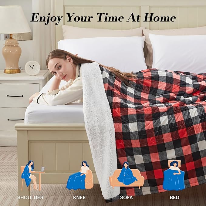 Westinghouse Electric Blanket Queen Size, Soft Flannel to Sherpa Heated Blanket with Dual Control 10 Heating Levels & 1 to 12 Hours Auto-Off, Machine Washable, Fast Heating, 84 * 90 Inch, Red