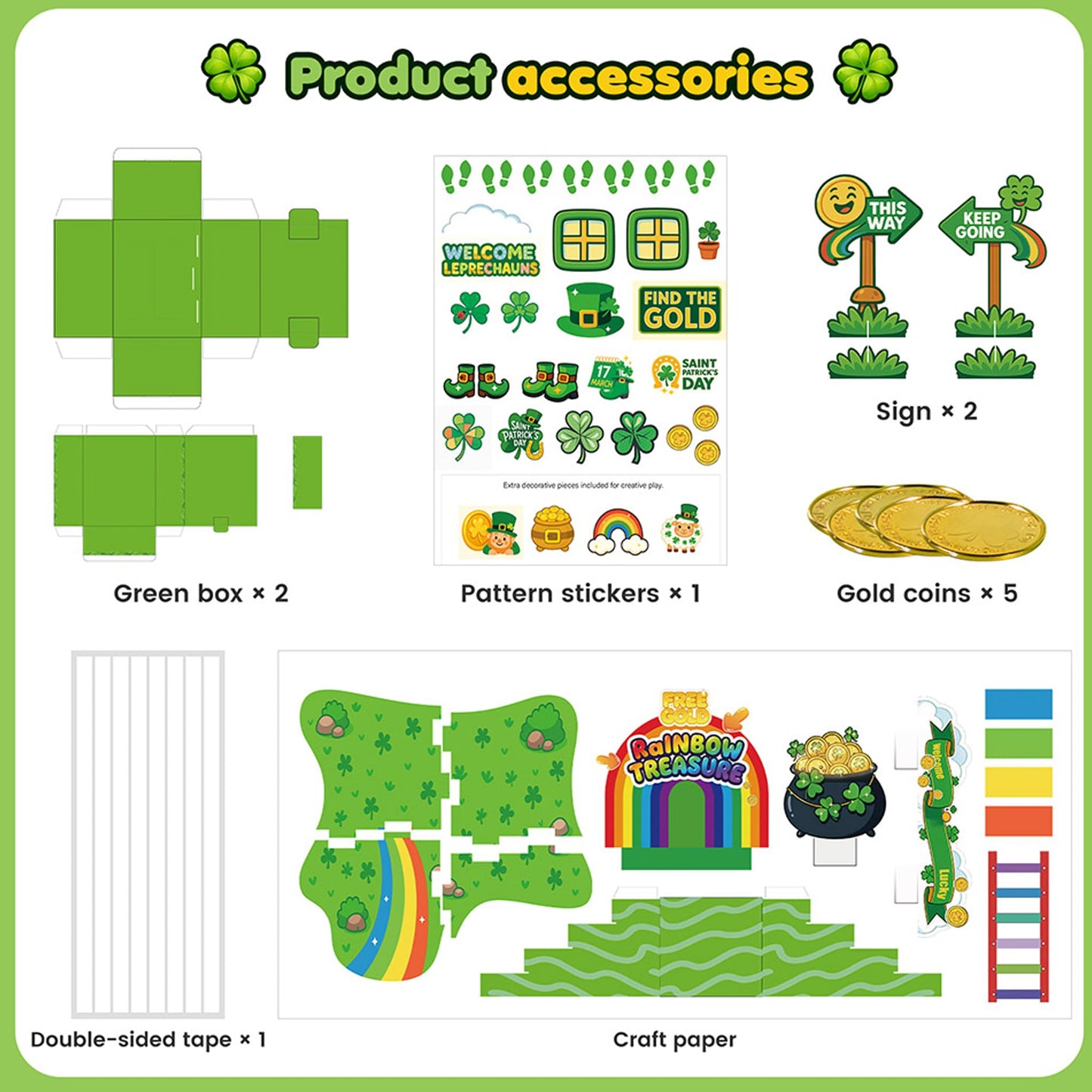LEKSON St. Patrick’s Day Leprechaun Trap Craft Kit for Kids, Rainbow Treasure DIY Decoration Scene with Path, Signs & Accessories, Classroom & Holiday Activity Set
