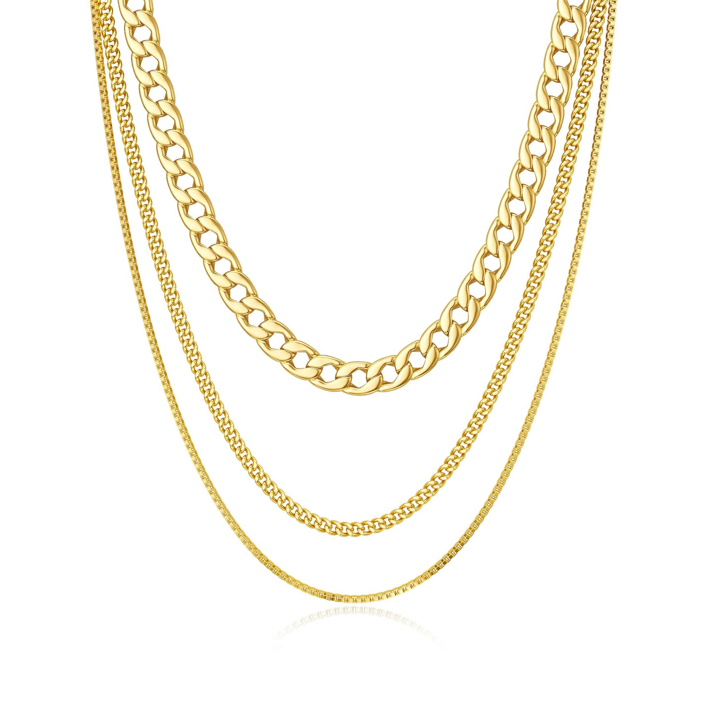 Freekiss Layered Gold Necklaces for Women - 3 Strands Chunky Cuban Chain and Dainty Choker Stack, Trendy Y2K Gold Jewelry Set, Adjustable Simple Party Gift
