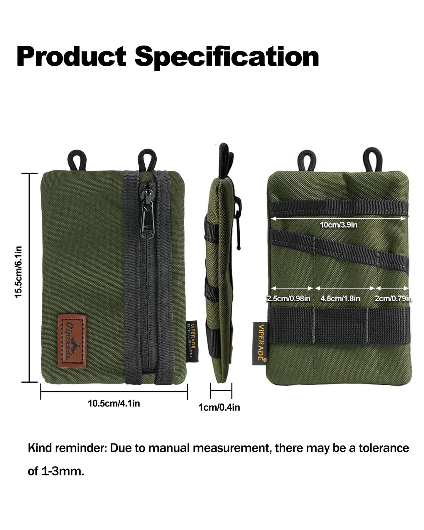 VIPERADE VE1 EDC Tool Pocket Organizer, Small EDC Pouch with 5 Pockets, Small Multitool Organizer Pouch Nylon Tool Sheath for Flashlight Multitools Pen Notebook