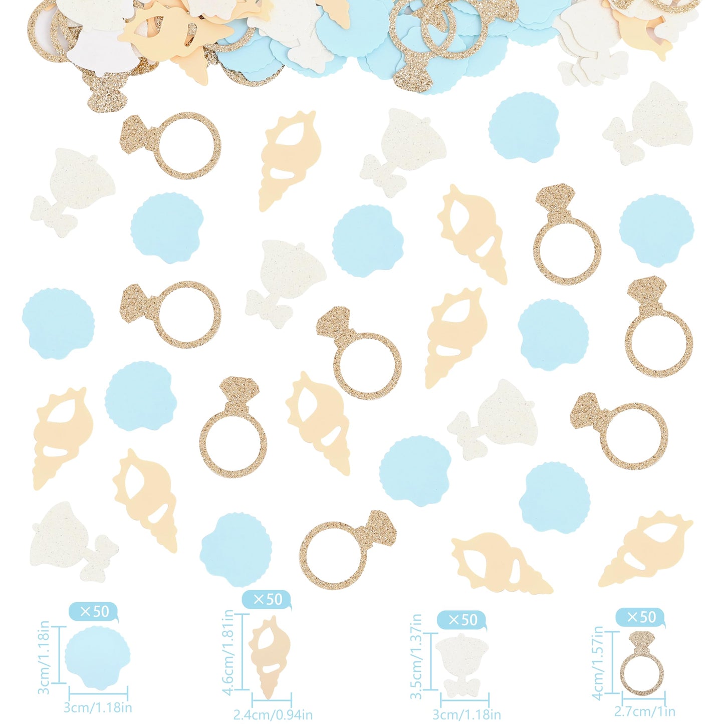 200PCS Seashells And Wedding Bells Confetti - Bachelorette Table Decoration, Valentines Celebrations Confetti, Coastal Bridal Shower Decorations, Under The Sea Party Supplies
